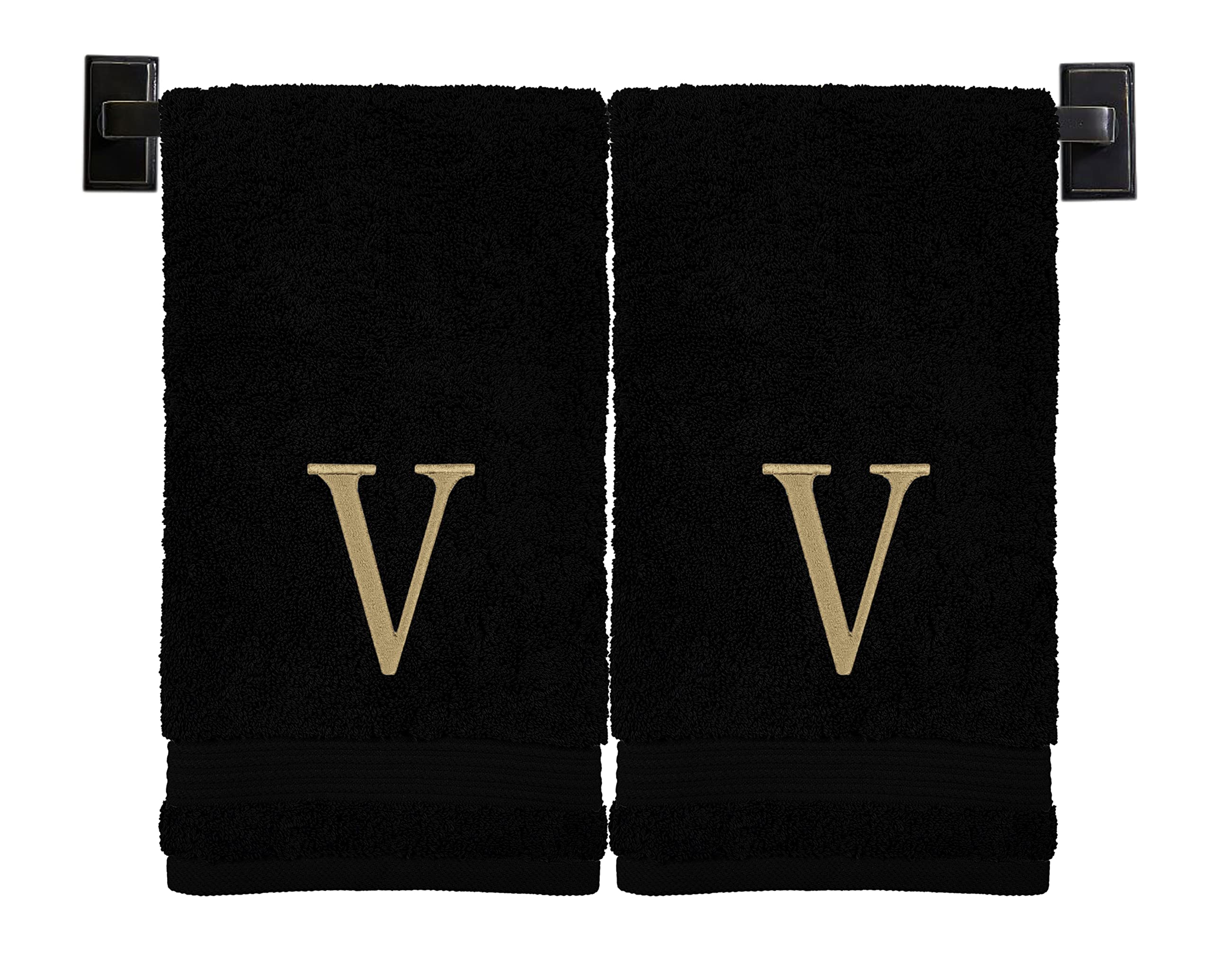 Custom Luxury Towels Black Hand Towels for Bathroom with Monogram | Luxury Cotton Turkish Towels | Embroidered in USA | Set of 2 | Choose Set Color