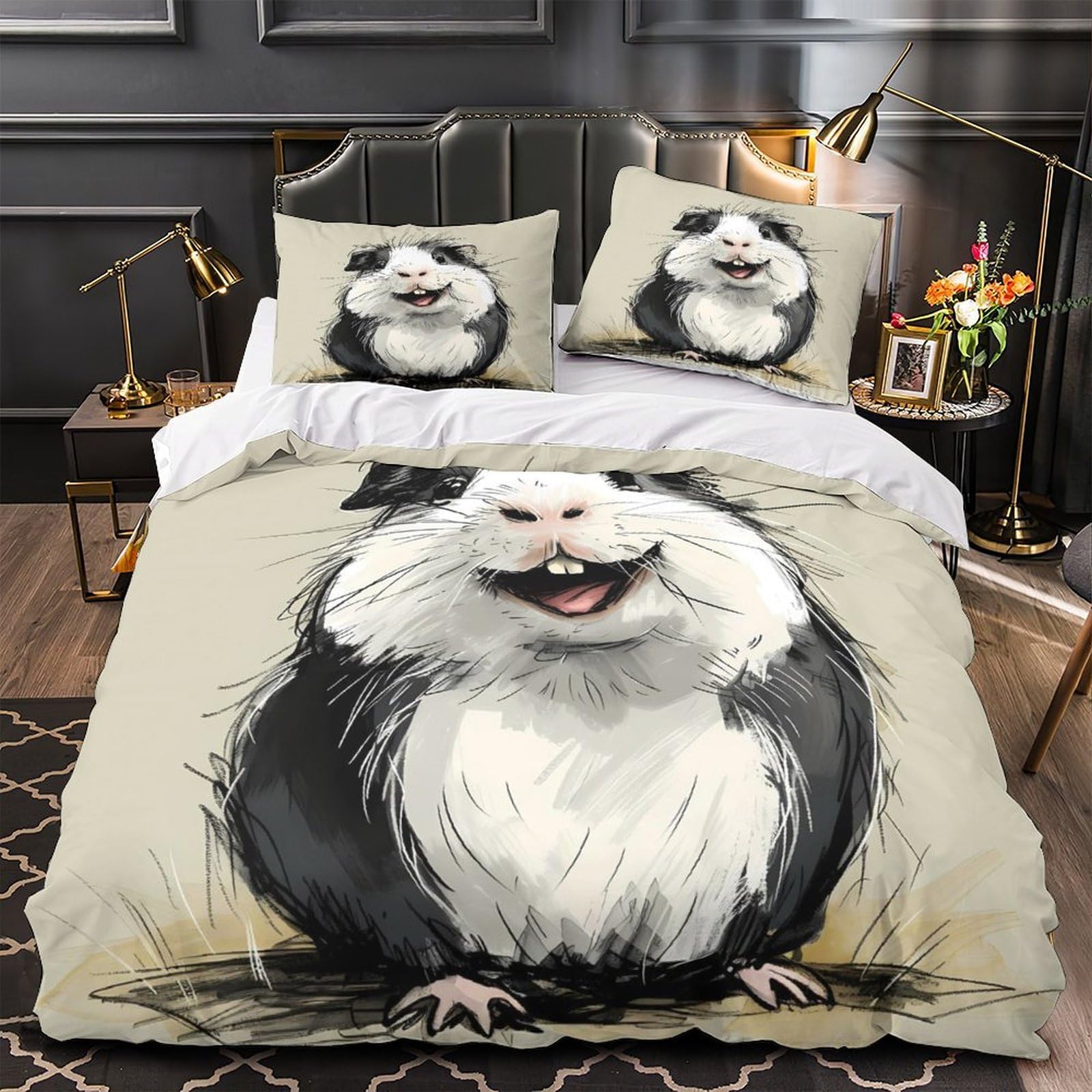 Cadeau enfant parure de lit cochon d'inde imprimée 3D housse de couette single