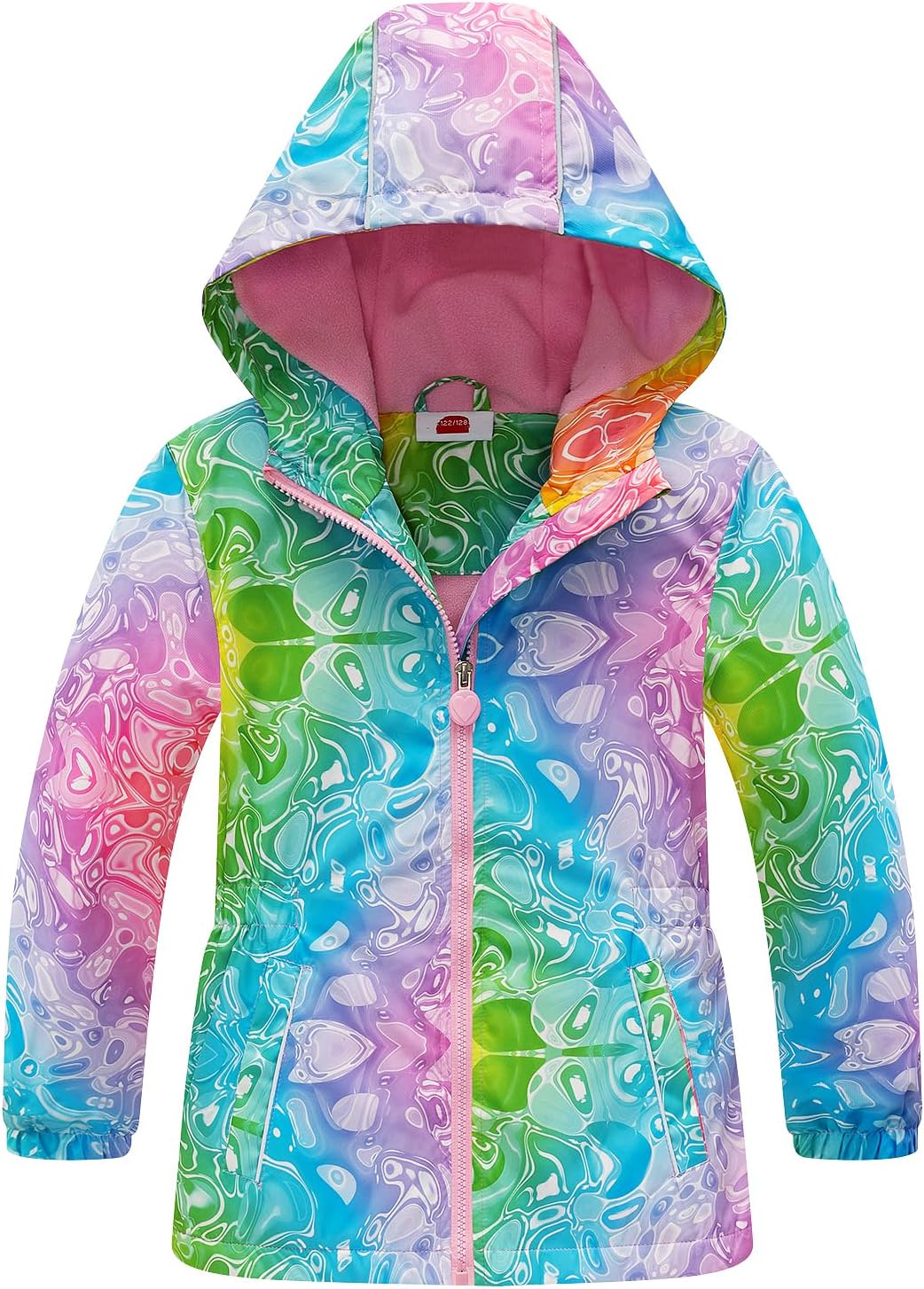 Sowllars Girls Rain Jacket, Windbreaker Kids Raincoat Waterproof Zip Jacket with Fleece Liner