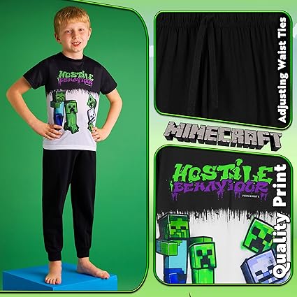 Minecraft - Ensemble de pyjama Noir / gris chiné / vert Minecraft - Ensemble de pyjama Noir / gris chiné / vert
