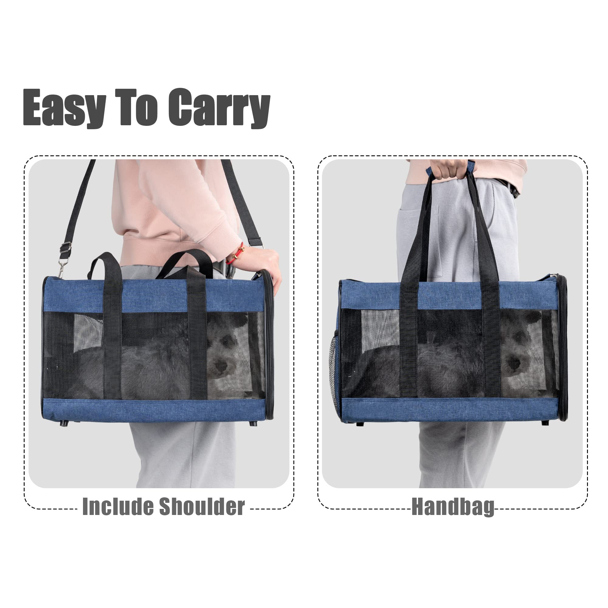 HITSLAM Trasportino Gatto, Trasportino Cane per Gatto/Gatti/Cane/Cani, Trasportino Morbido e Borsa per Animali Domestici Viaggio,Conforme agli Standard, Blu (L)