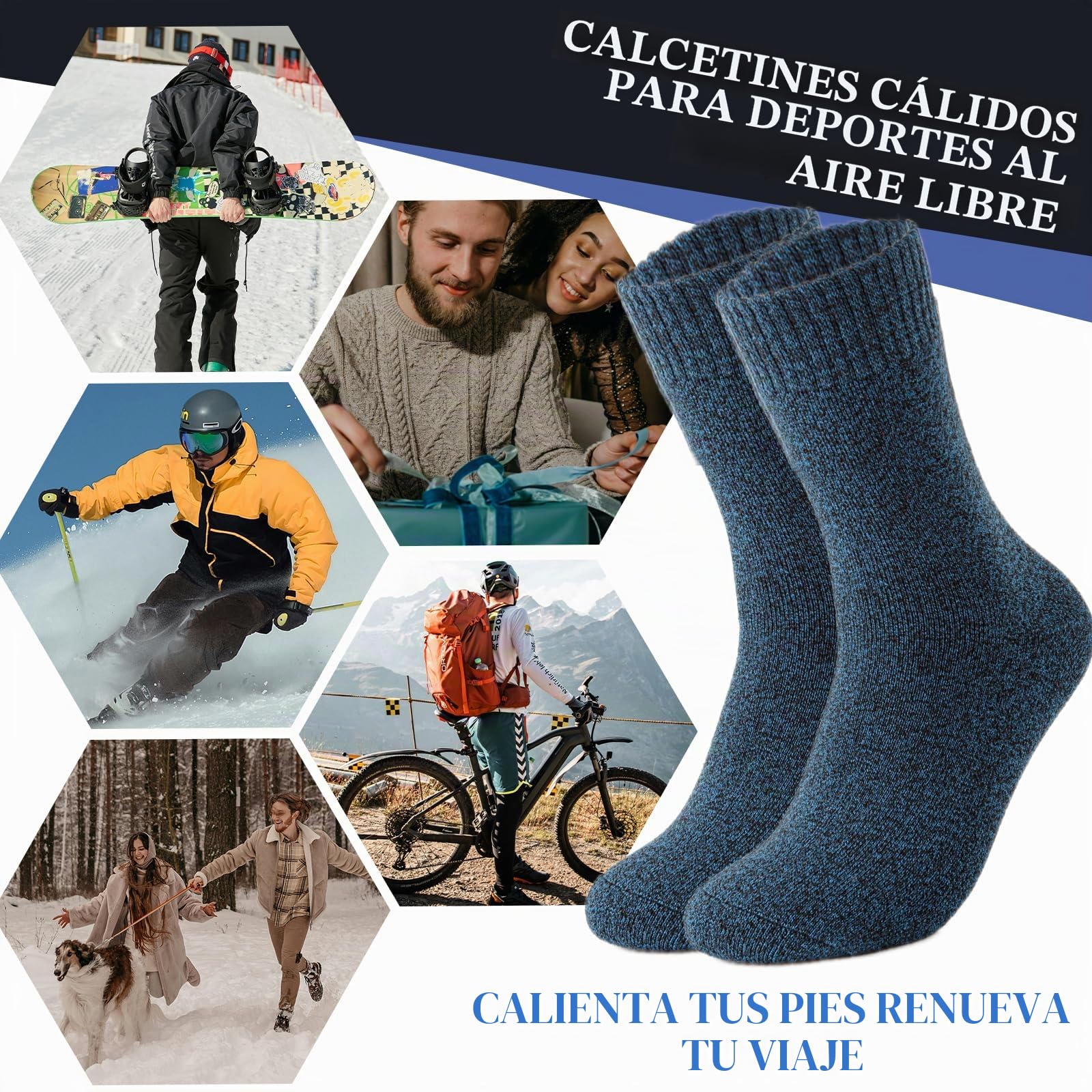 VoJoPi Calcetines Térmicos Hombre, 5 Pares Calcetines Hombre Invierno con Rizo Suave, Cómodos y Transpirables para Senderismo Running Esquiar Deportes, Talla 39-45