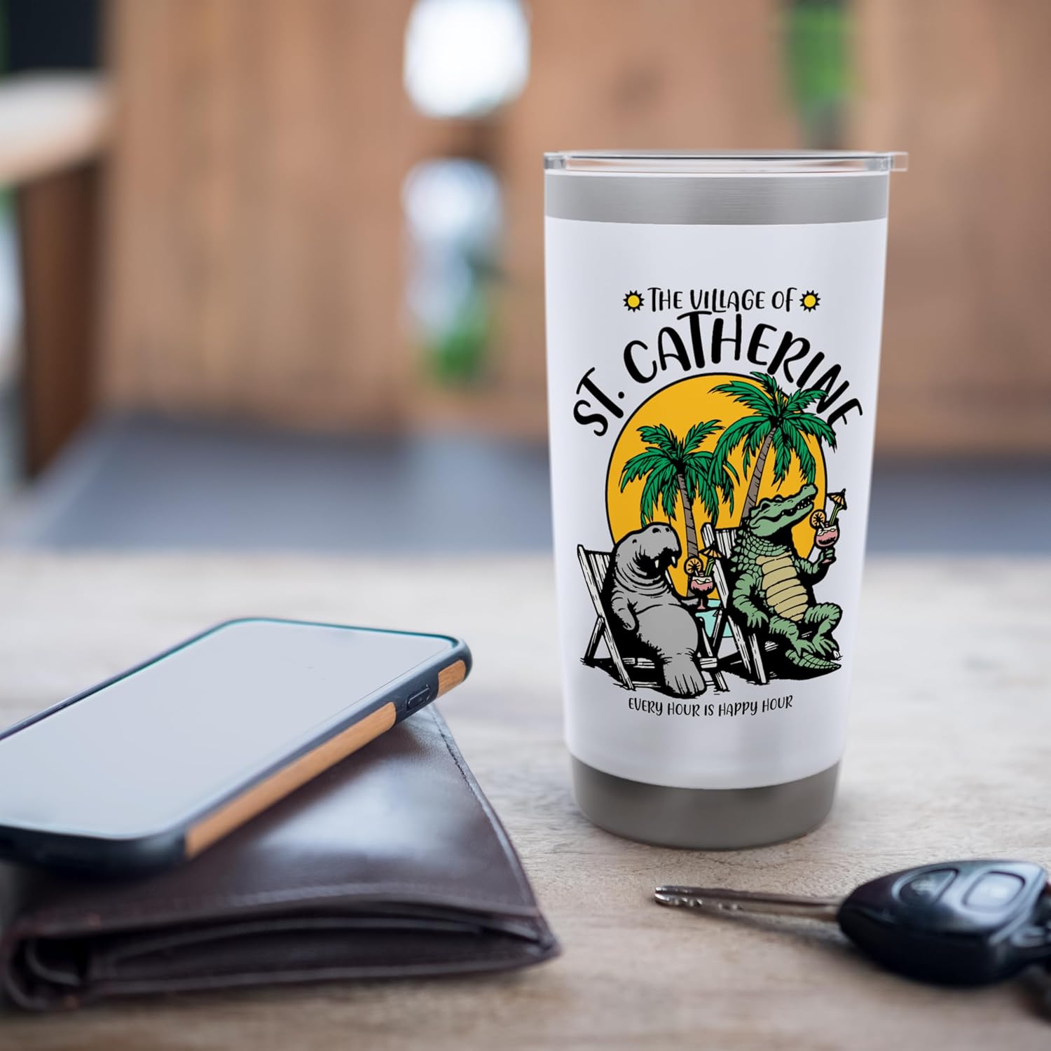 The Village of St Catherine TV Manatee Alligator Design Stainless Steel Insulated Tumbler