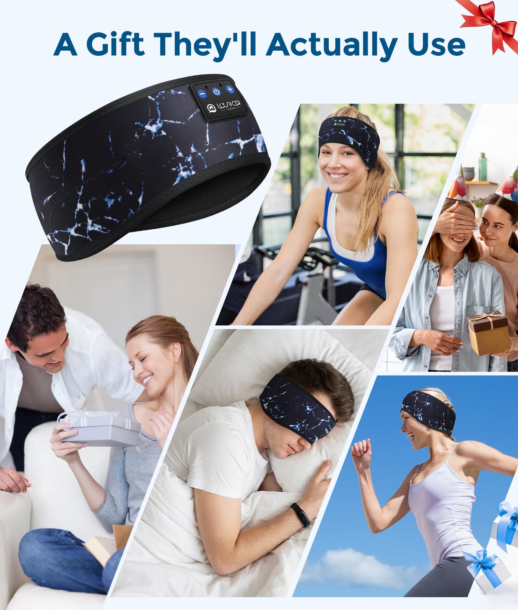 LOVE EYE Bluetooth 5.4 Schlafkopfhörer Stirnband, atmungsaktives kabelloses Kopfband mit ultradünnen Lautsprechern & HiFi-Sound für Laufen, Yoga, Reisen, Tech-Geschenke für Männer und Frauen