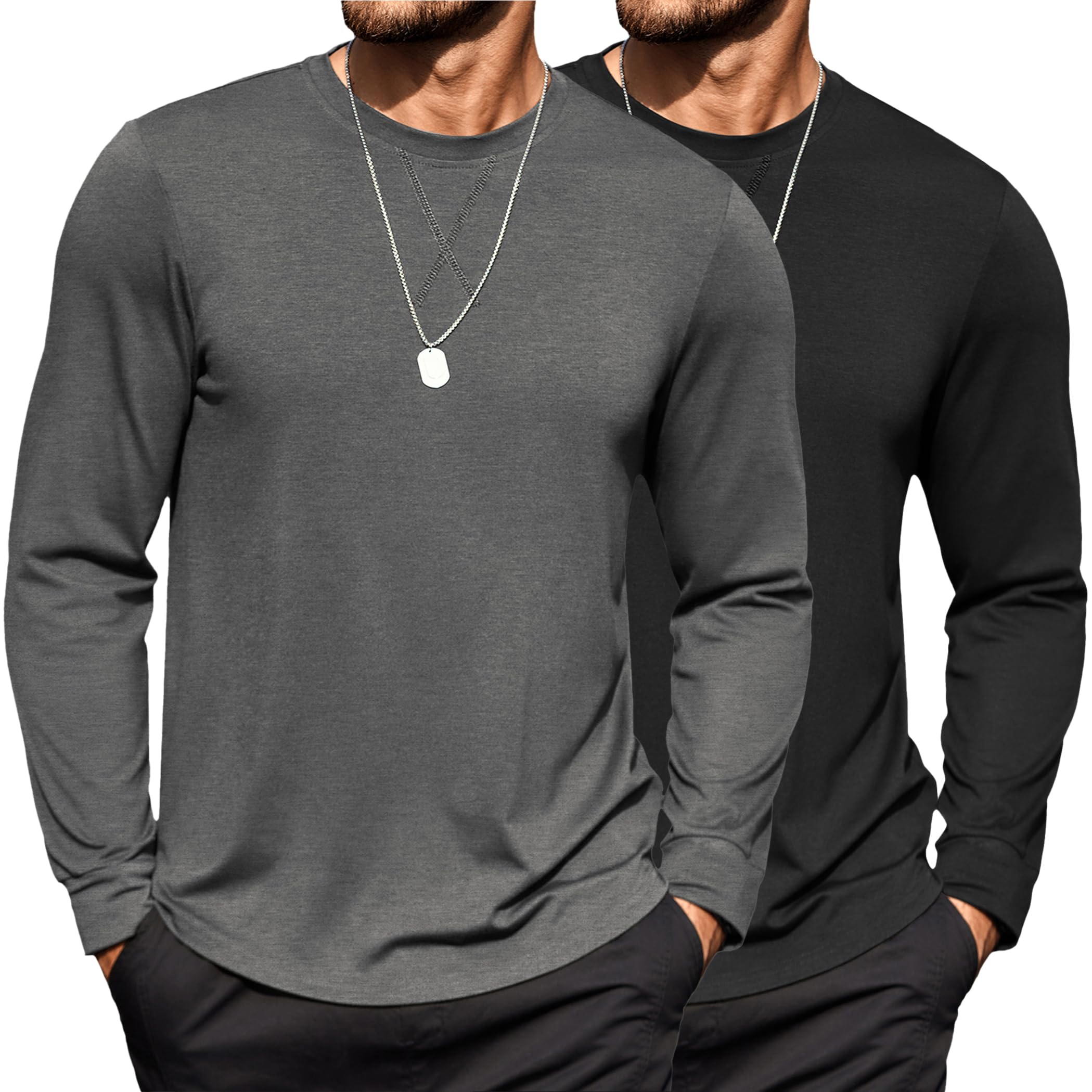 COOFANDY Mens Cotton T-Shirt Crew Neck Long Sleeve Tee Shirts Hipster Hip Hop Longline Casual Tops Gym Muscle Shirts