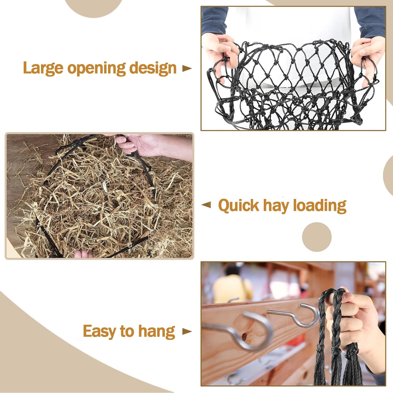 2 Piezas Redes de Heno para Caballos, Malla Fina de 5x5 cm para Alimentación Lenta, Portátil Red Heno para Cabras, Reduce el Desperdicio para Caballos, Cabras y Ponis