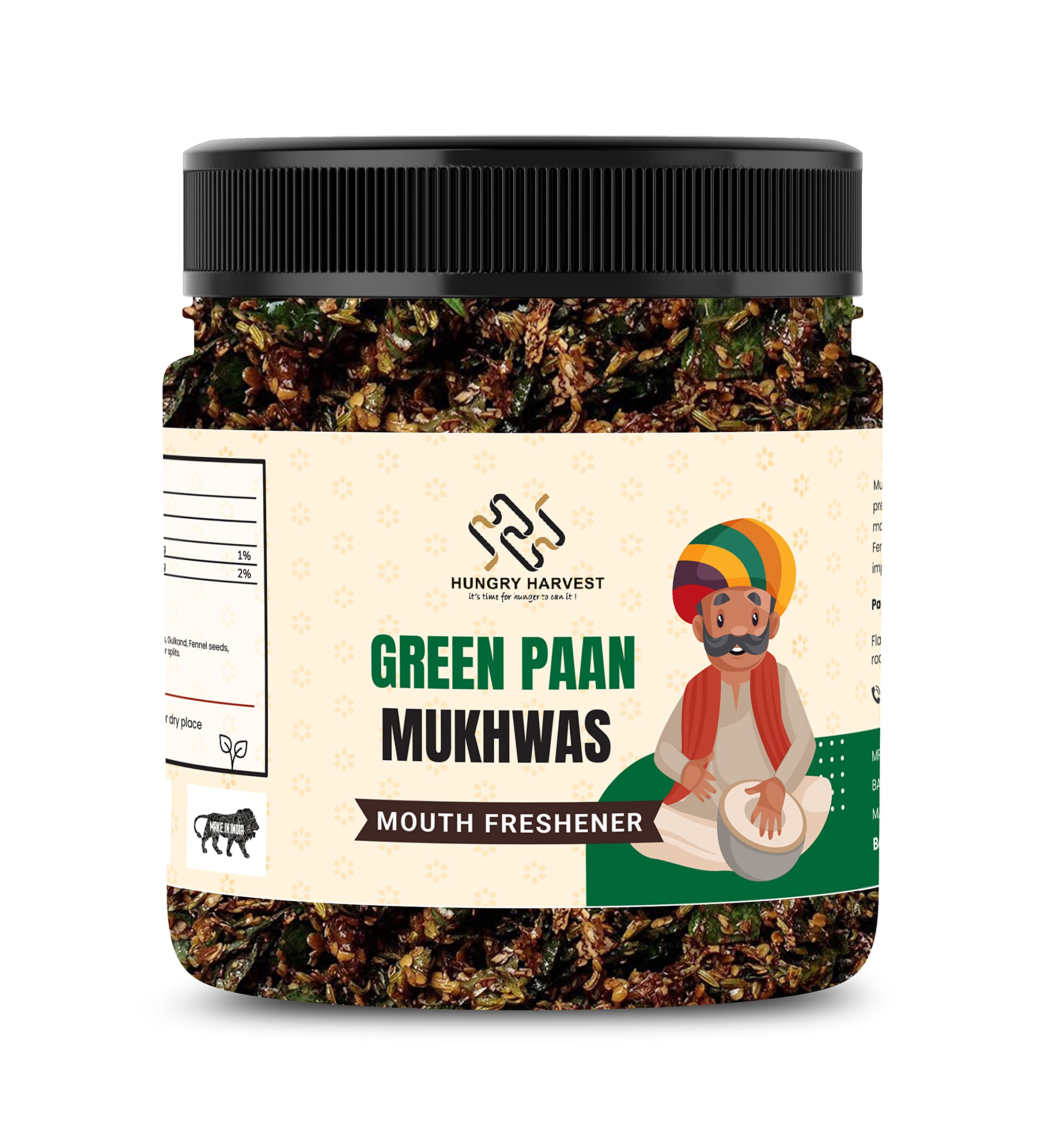 HUNGRY HARVESTHome Made Green Paan Mukhwas Paan Mukhwas Mouth freshener Without supari [Jar Pack] (300 Grams (Pack of 1 of 300 Grams))