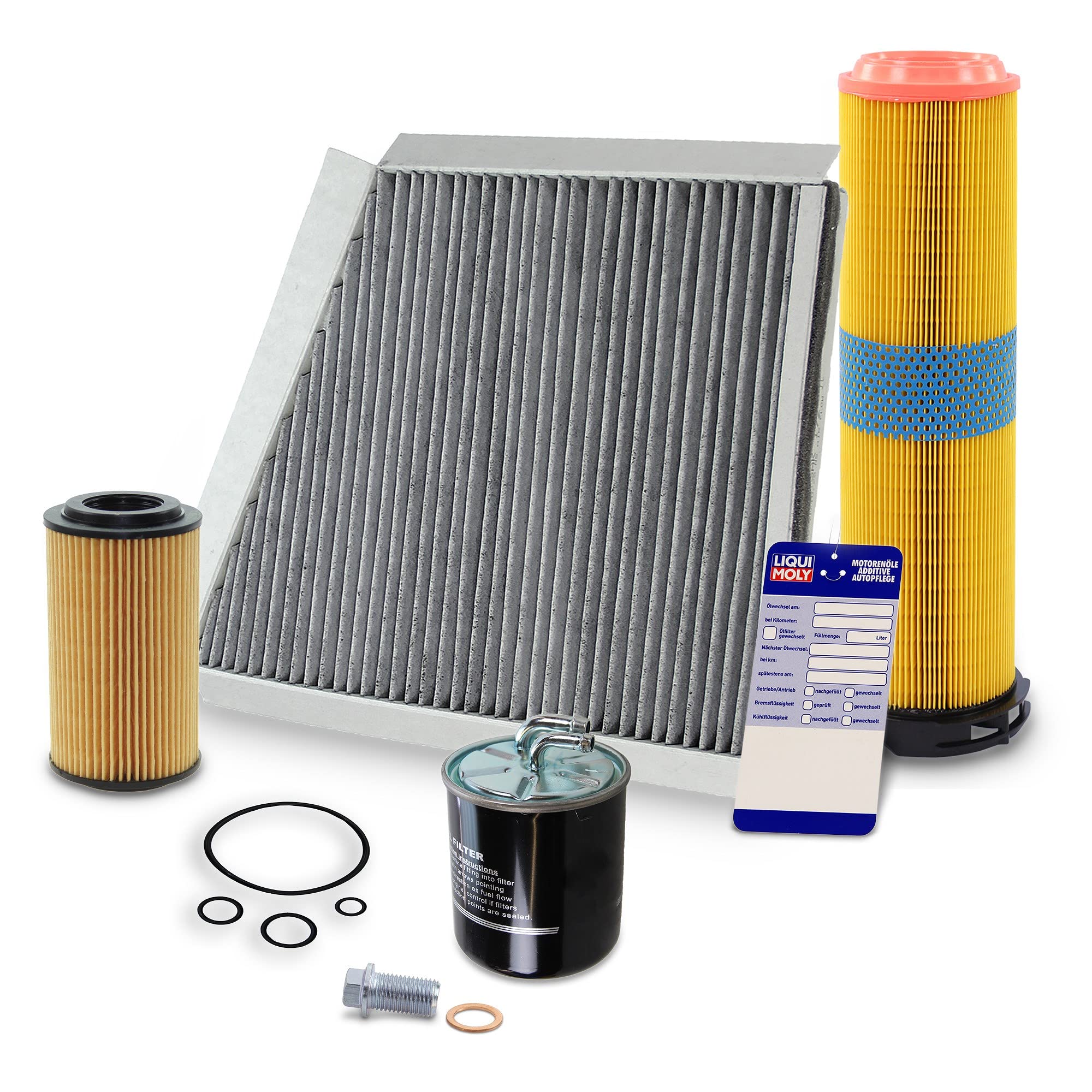ATEC Germany Set di filtri di controllo con 1x filtro olio, 1x filtro aria, 1x filtro carburante, 1x filtro aria abitacolo, 1x cartellino cambio olio, compatibile con MERCEDES Classe E (W211) (S211)