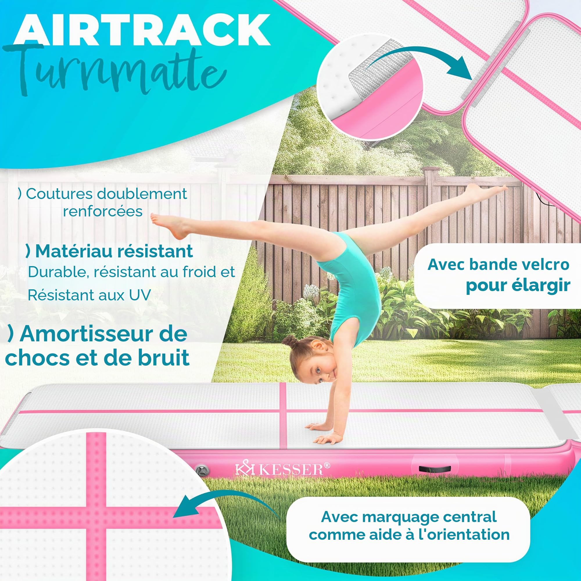 KESSER® Tapis de Gymnastique | Tapis de Fitness Gonflable Airtrack | Tapis de Gymnastique 3/4/5/6 m | Sac de Transport et Batterie électrique