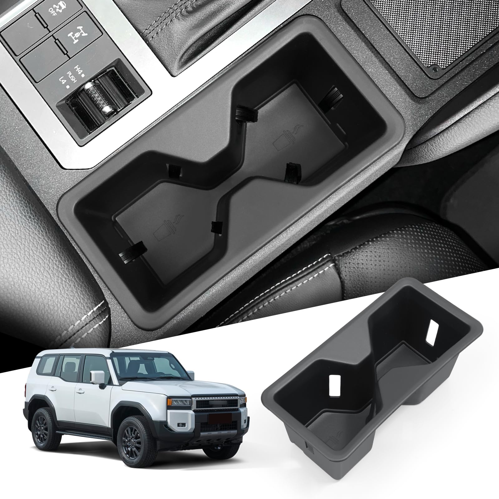 SMABEE Center Console Cup Holder Insert for 2024 2025 Toyota Land Cruiser Prado 250 J250 LC250 Cup Accessories TPE Drink Organizer Interior Black
