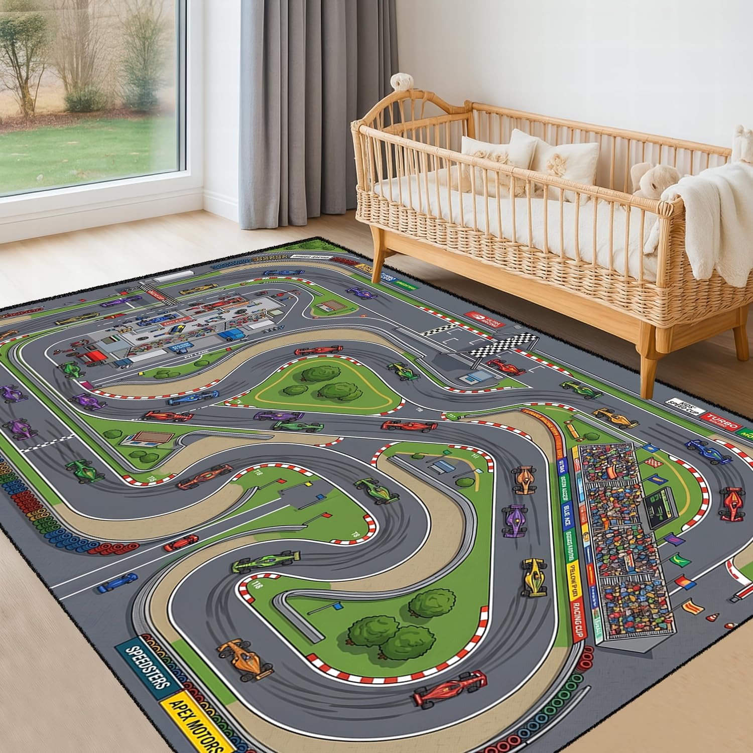 SMXVRC Race Track Children's Rug, 80x150cm, Car Race Racing Rug for Boys Bedroom, Interactive Motorsport Circuit Washable Carpet for Kindergarten Toy Cars Playroom