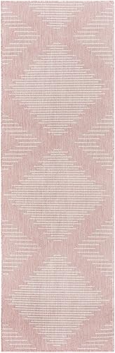 Miniatura 3 de Unique Loom Outdoor Modern Collection - Alfombra de área - Tambor (2 x 8 pies, color rosamarfil)