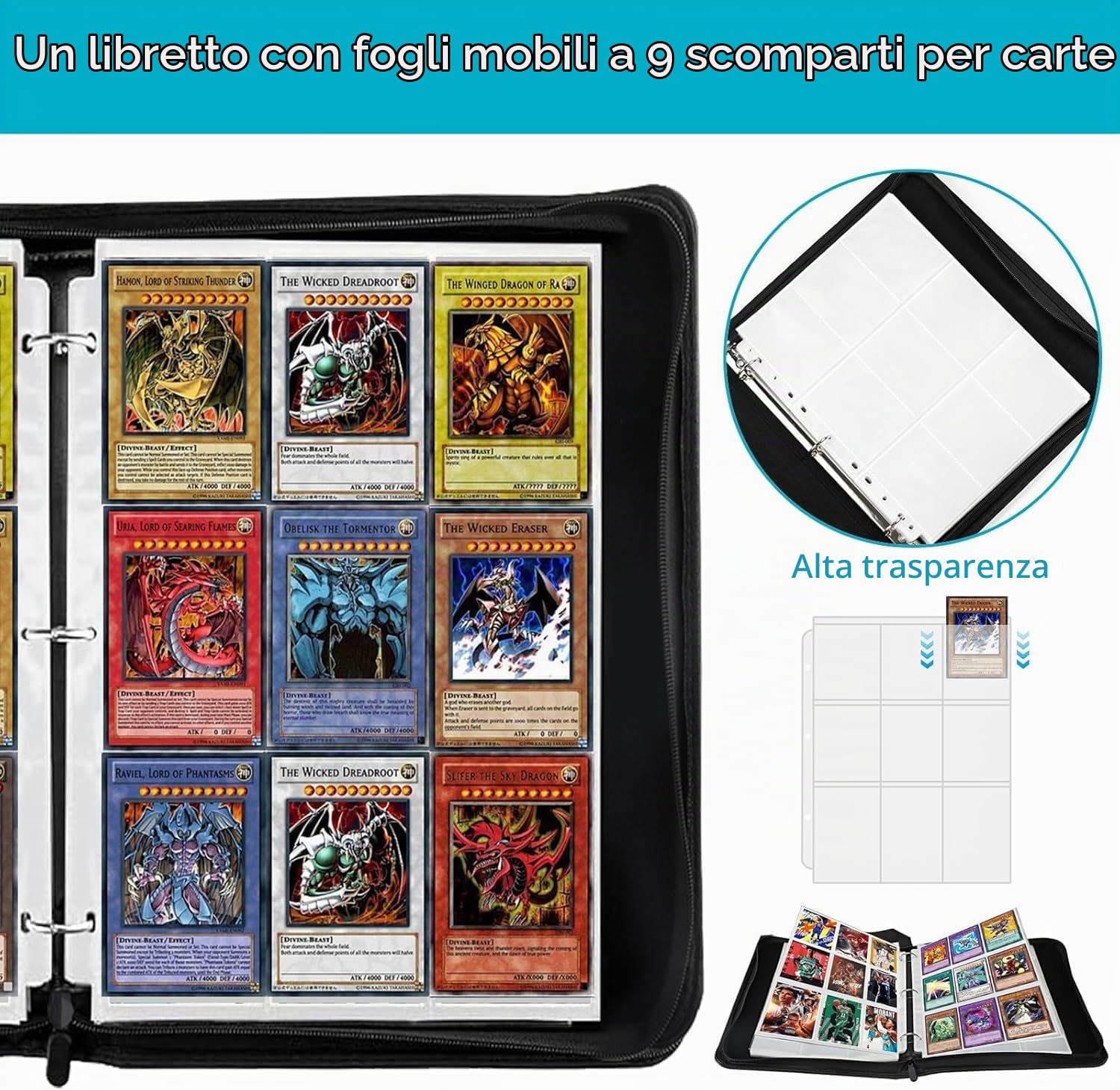 Raccoglitore Carte, Album di Carte, Album carte Pokémon album per collezionismo,50 pagine con 900 tasche, di alta qualità, adatto per bambini e collezionisti(Smoothblack)