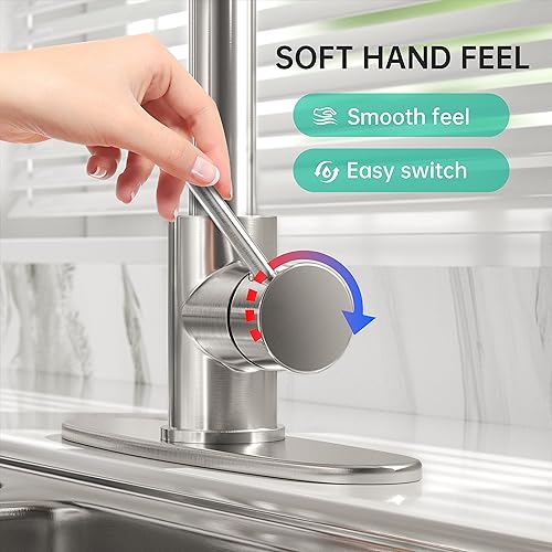 Miniatura 4 de Grifos de cocina con rociador extraíble, grifo de fregadero de cocina comercial de resorte de níquel cepillado, latón macizo con mesa de montaje de