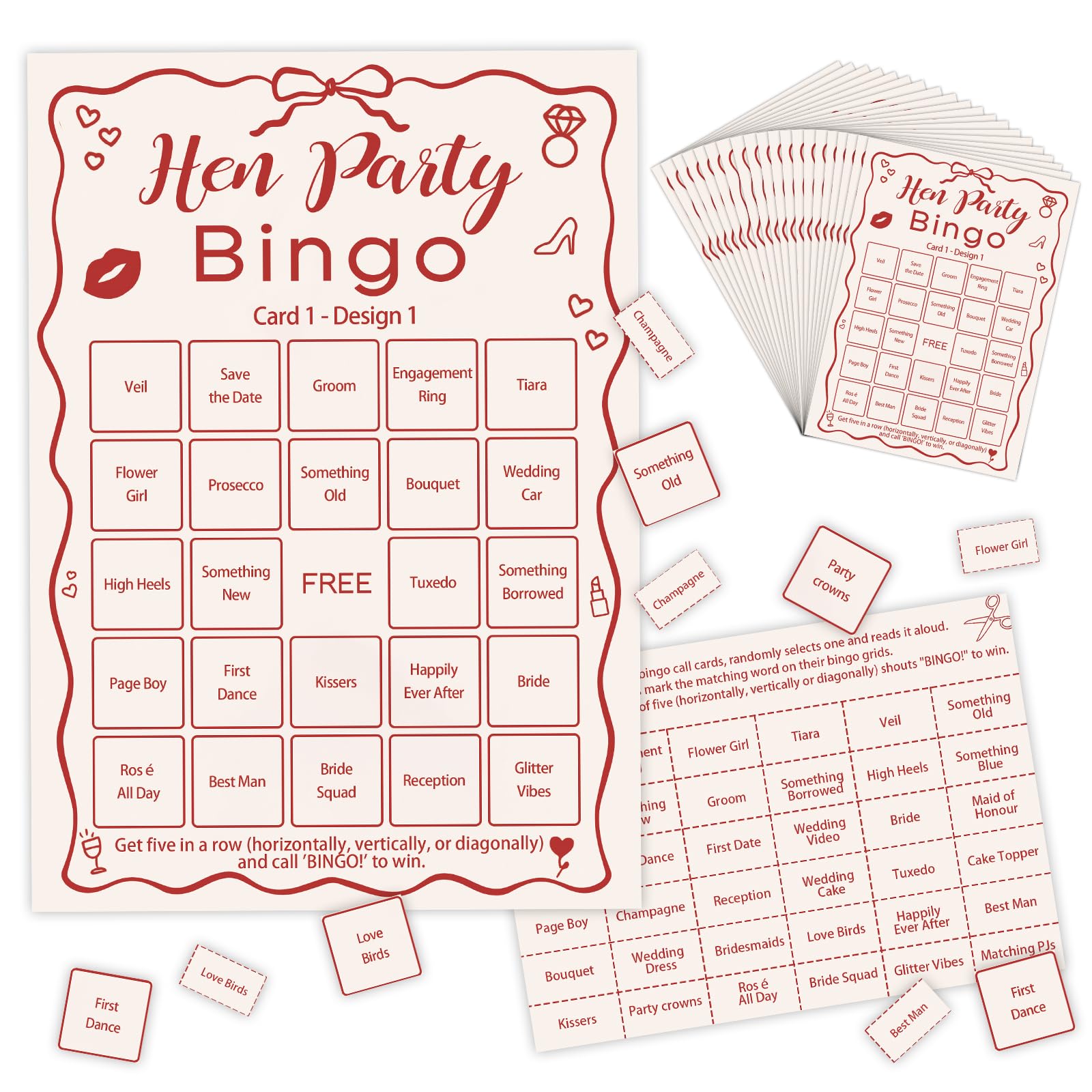 FIDWALL 20 A6 Hen Party Games,Hen Do Games,Double-Sided Bingo Cards,20 Unique Game Sheets,Premium Markable Surface,No Writing Needed,Perfect Group Activity for 20 Players