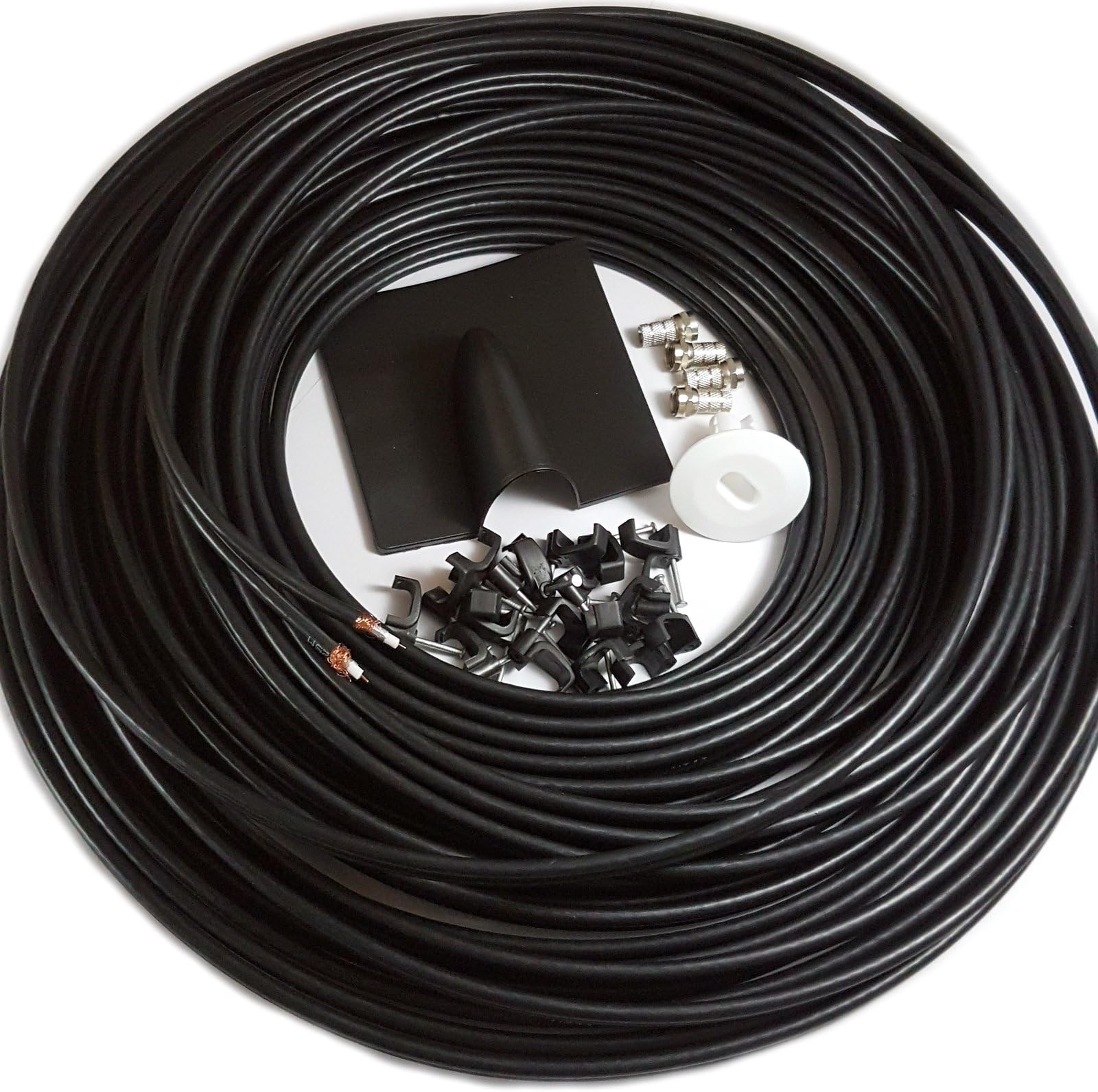 25M Twin Coaxial Cable Satellite Dish WF65 Thin Install Kit For Sky