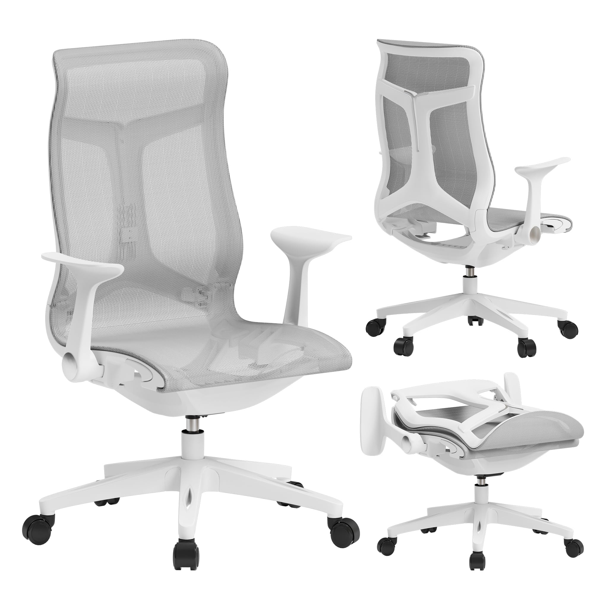 Ergonomic Office Chair, Mesh Desk Chair with Foldable Backrest, Grey