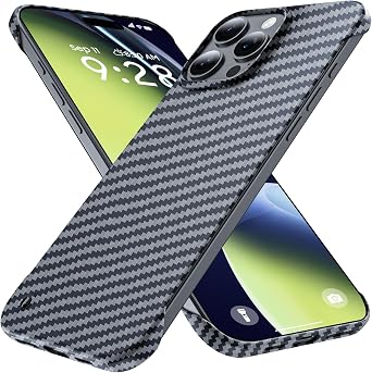 GRECAZO Ultra Thin Carbon Fiber Texture Case for iPhone 16 Pro Max, Black