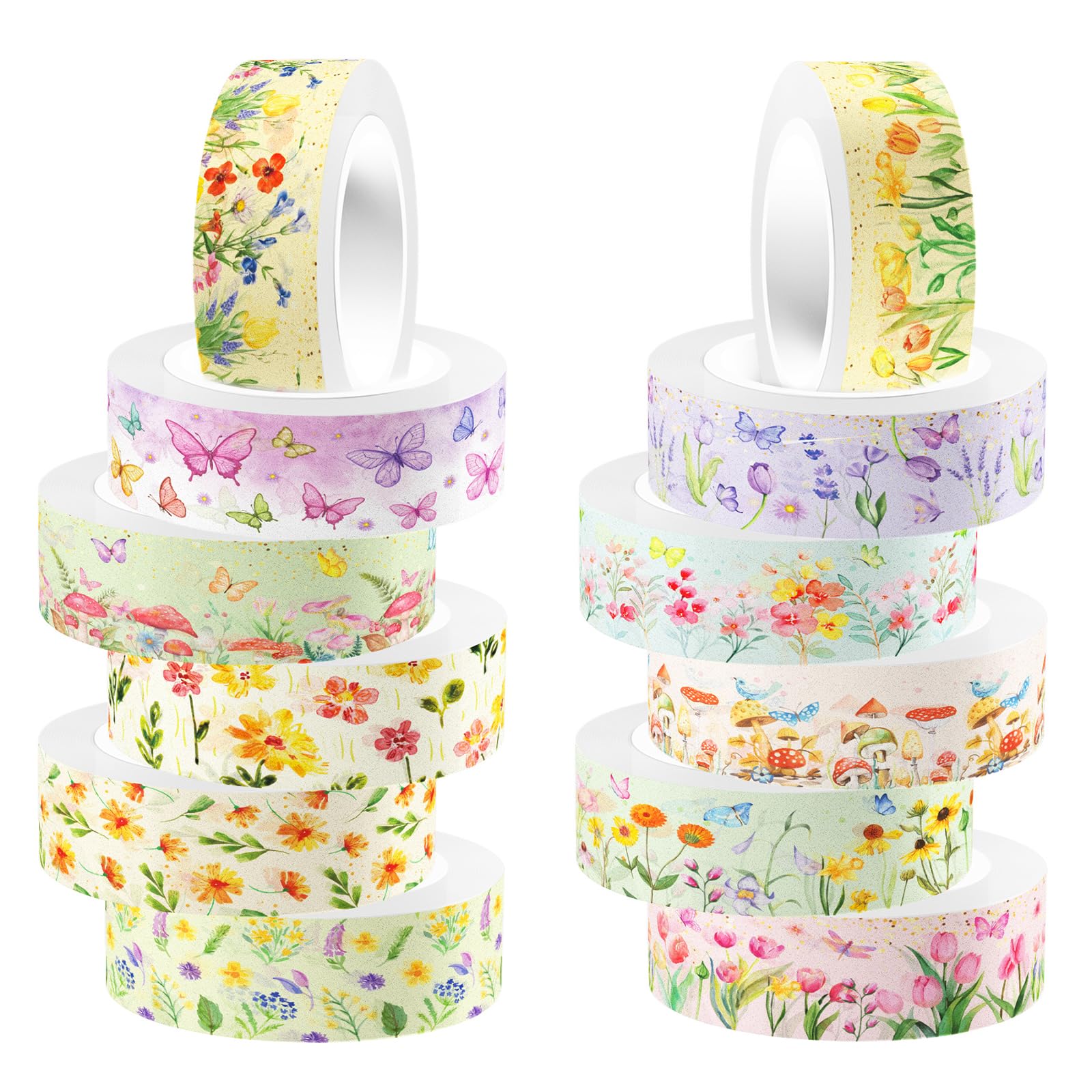 12 Rolls Floral Washi Tape Set, Butterfly Tulip Flower Writable Masking Tapes, Colored Decorative Adhesive Tape for Scrapbooking Journals DIY Crafts