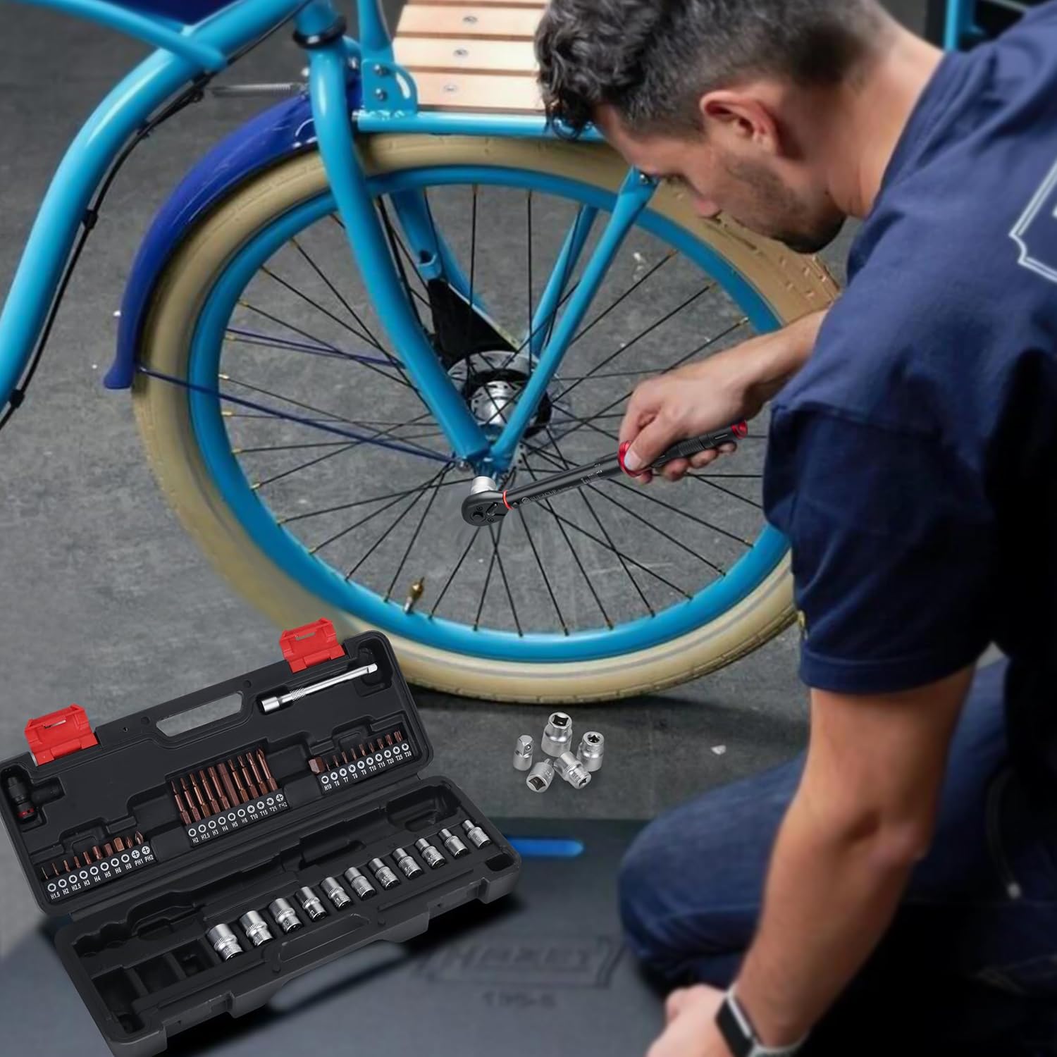 1/4" 50 PCS Torque Wrench Set, 3-25Nm 72 Tooth Drive Click Torque Wrench Set with S2 Bit Sockets, 1/4" Extension Bar and 3/8" Adapter, Used for Bicycle Maintenance and DIY