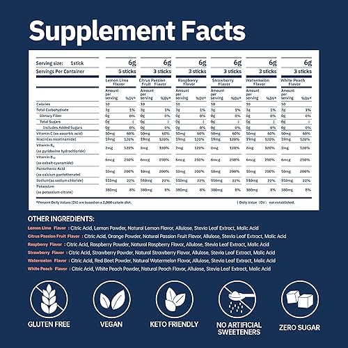Miniatura 6 de Paquetes de electrolitos en polvo, jugoso paquete variado (0.21 onzas), paquetes de hidratación sin azúcar, mezcla de bebidas con 7 vitaminas y