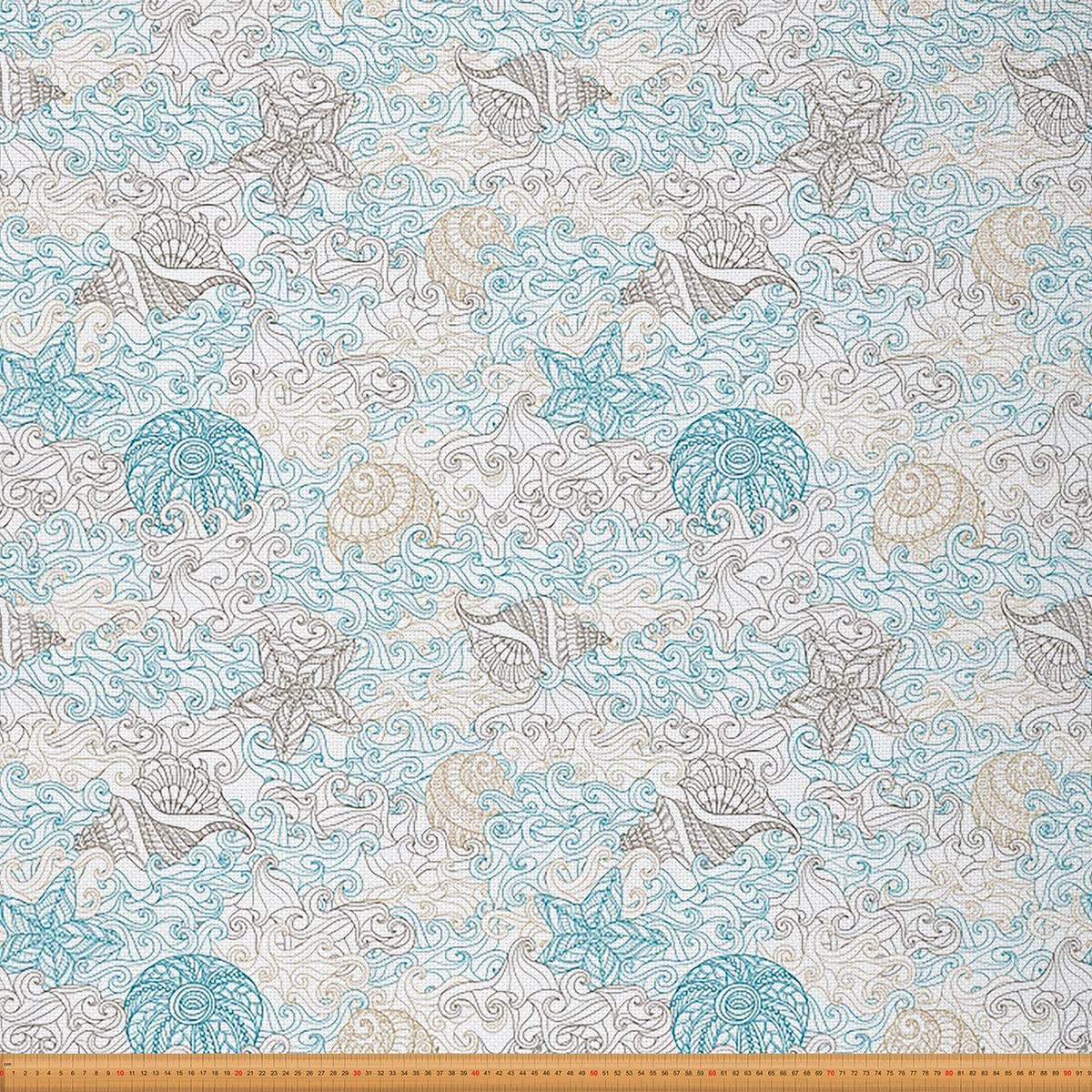 Nautical Fabric by The Yard Exotic Ocean Wave Nautical Boho Theme Upholstery Fabric for Chairs and Home DIY Projects Dreamy Sea Shell Starfish Decorative Waterproof Fabric 10 Yards,(L920*W150cm)