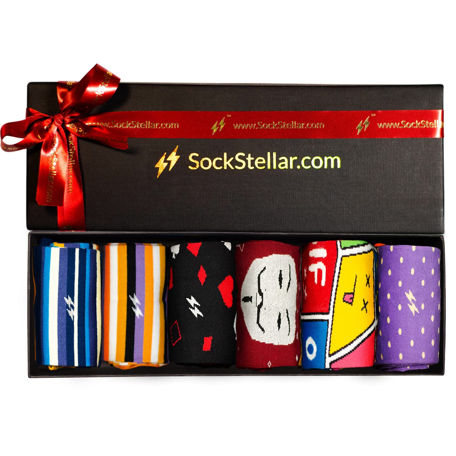 SOCK STELLARSockStellar Luxury dapper gift box | pack of 6 designer unique socks | Gift for boyfriend | Luxury Gift for men (Crew length,6 in gift box)