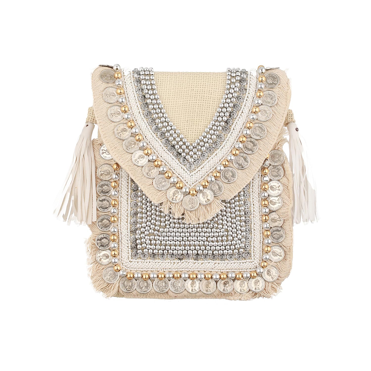 CNew Womens Handcrafted Jute Beaded Coin Slings bag for collage (Medium,Natural White) (B0B8W5JTTN) Amazon Price History, Amazon Price Tracker