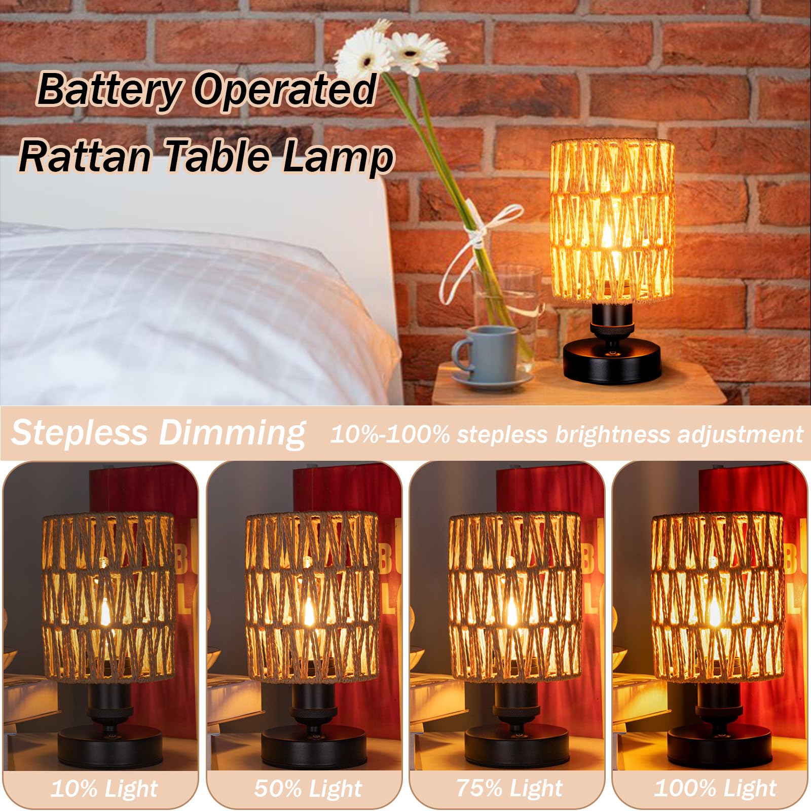Lampade da tavolo ricaricabili senza fili per esterni, lampada da tavolo a batteria, dimmerabile continuamente per patio, soggiorno e camera da letto (lampadina inclusa) - Set di 2 (beige)