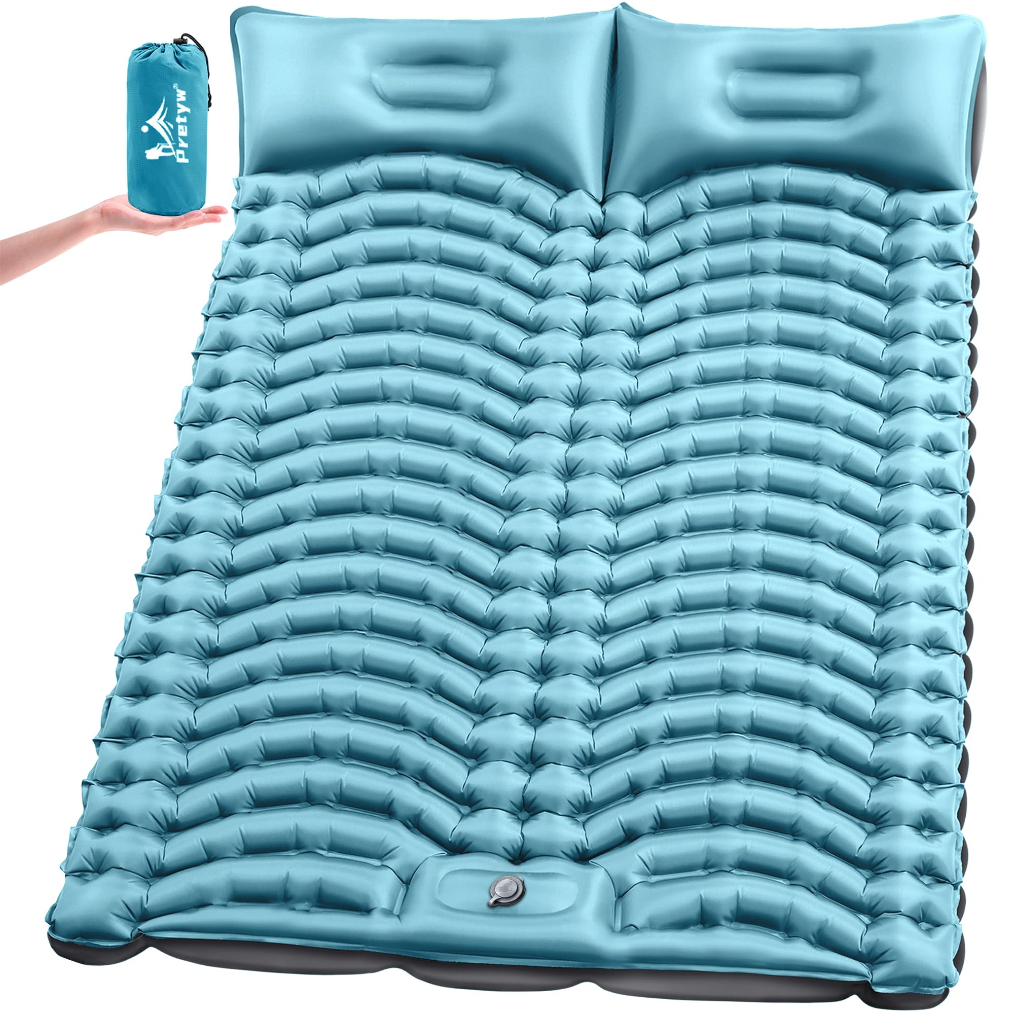 Double Camping Sleeping pad with Pillow &amp; Built-in Foot Pump
