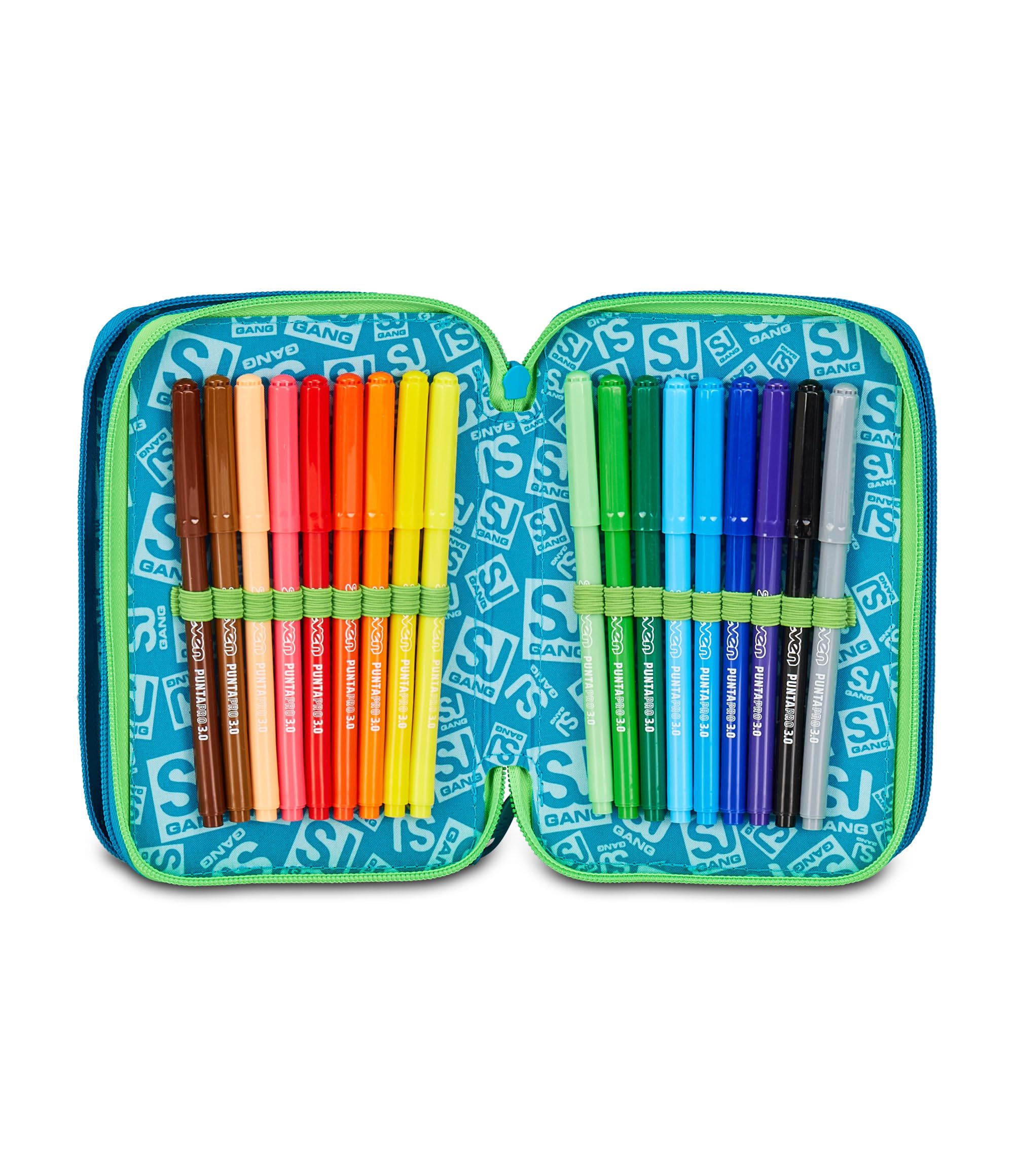 SJ GANG STYLE JAM GANG Astuccio Scuola 3 Zip Air Tiger, Blu, Portapenne Triplo Scomparto Completo Di Penne, Matite, Colori, Accessori Zaino, Scuola Elementare, Bambino