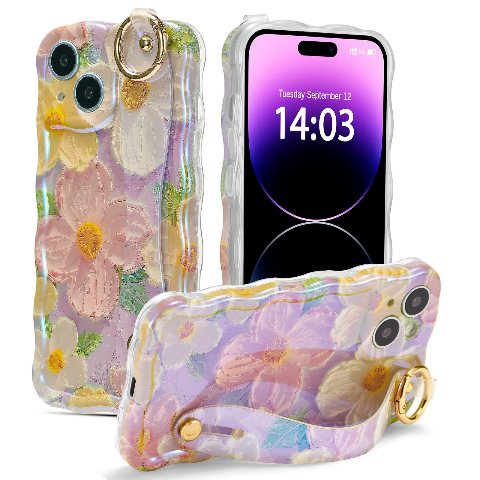 Coque iPhone 14 avec sangle à main EYZUTAK motif fleur vintage - 8