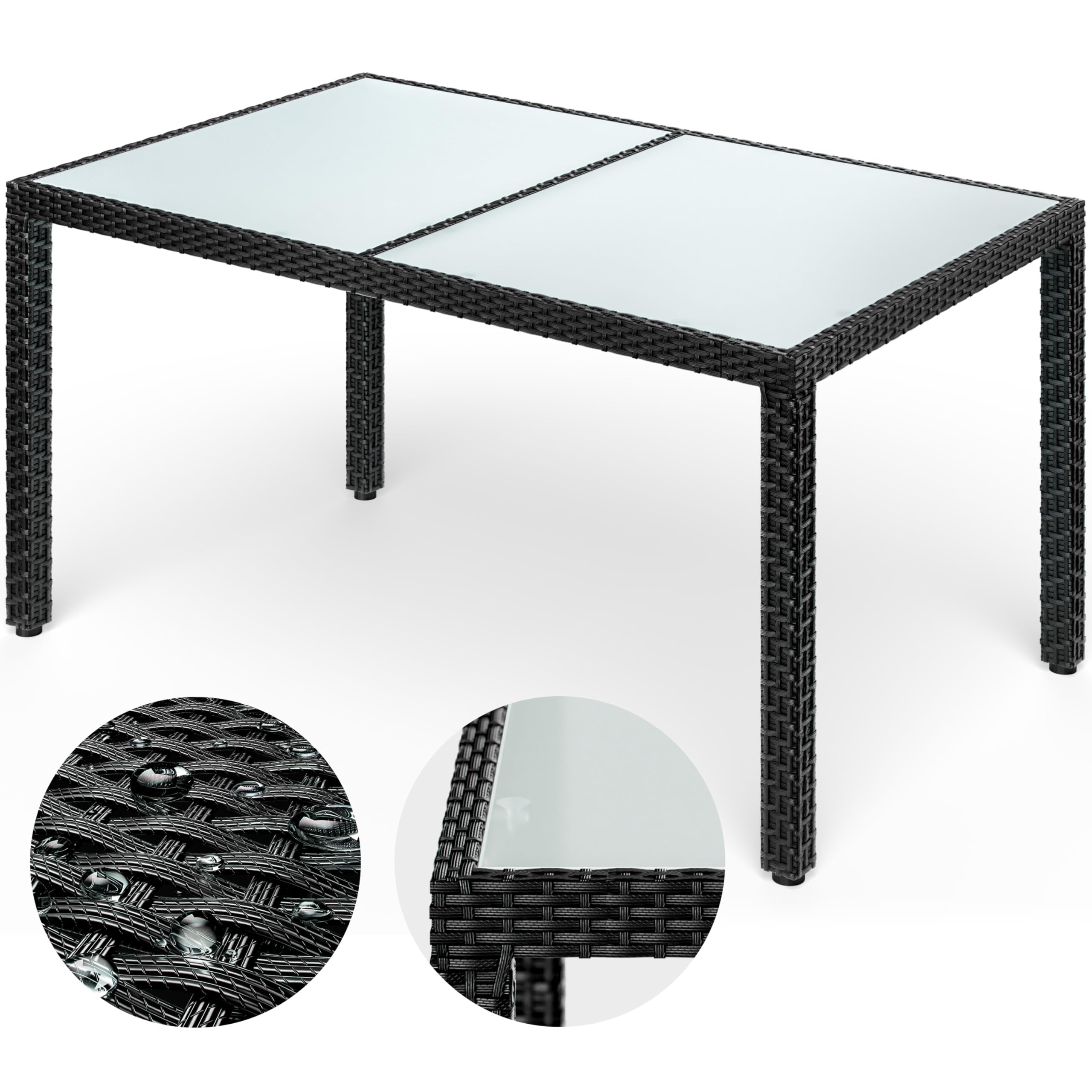 Casaria® Gartentisch Wetterfest 150x90cm Polyrattan Balkontisch Höhenverstellbar 5mm Sicherheitsglas Garten Terrasse Tisch Gartenmöbel Outdoor Schwarz