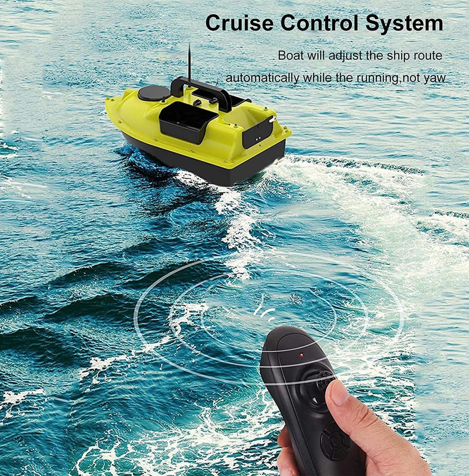 Barco Cebador Carpfishing, Barco de Cebo de Pesca Teledirigidos con Crucero Automático y Luz Nocturna LED, 3 Contenedores de Cebo, Batería 5200 / 9600mAh Opcional