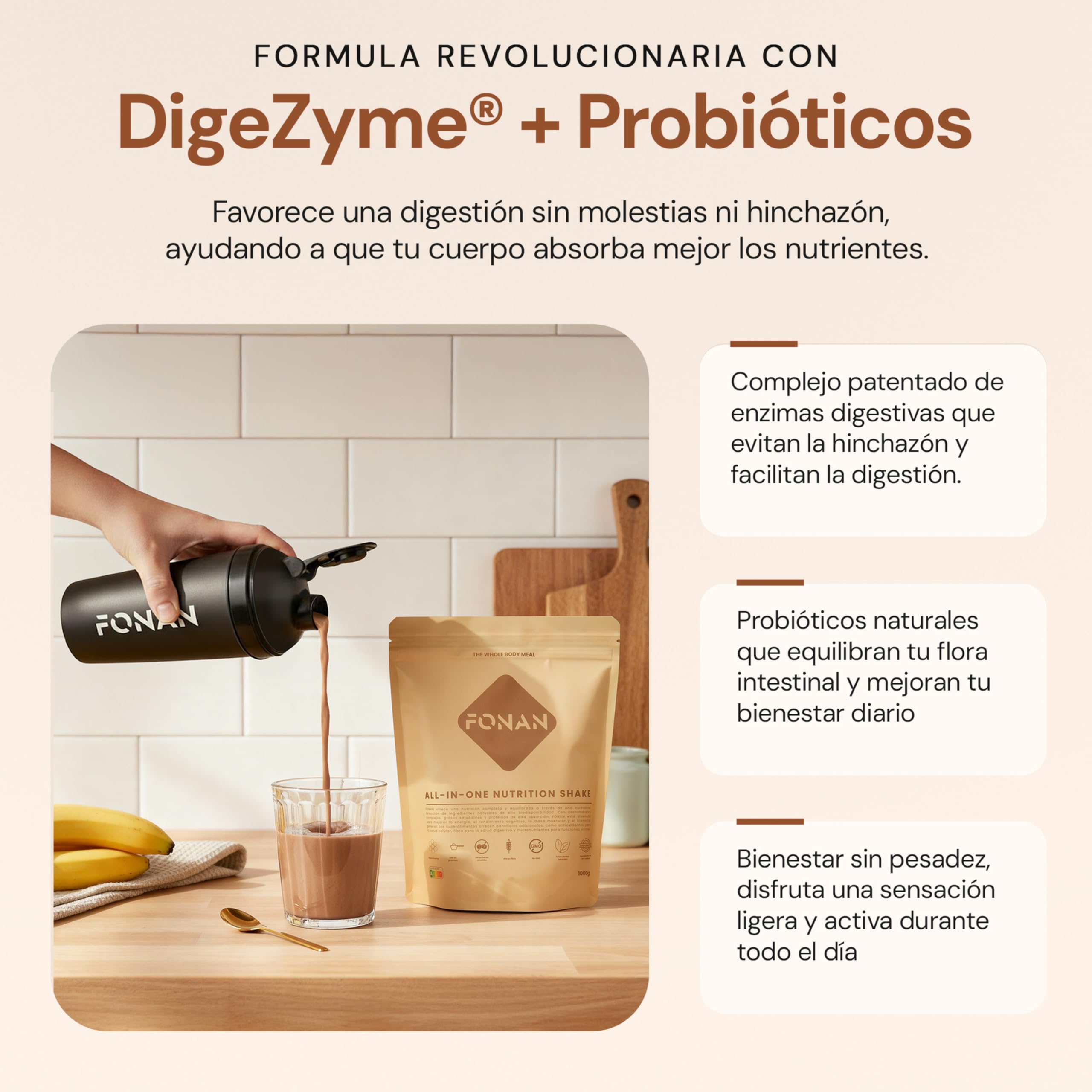 FONAN Batidos Sustitutivos de Comida y Desayuno con Enzimas DigeZyme y Probioticos - Batidos Saciantes Completos y Sanos con Proteina, Carbohidratos, Vitaminas, Minerales y Superalimentos COOKIES