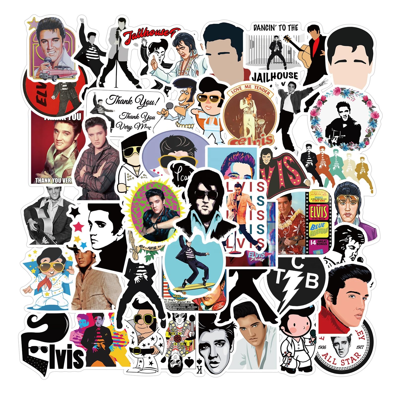 Elvis Presley Sticker Waterproof Stickers, Pop Singer Decal, Scrapbook Stickers, Cute Aesthetic Trendy Music Stickers for Water Bottles Book Laptop Guitar Skateboard Suitcase