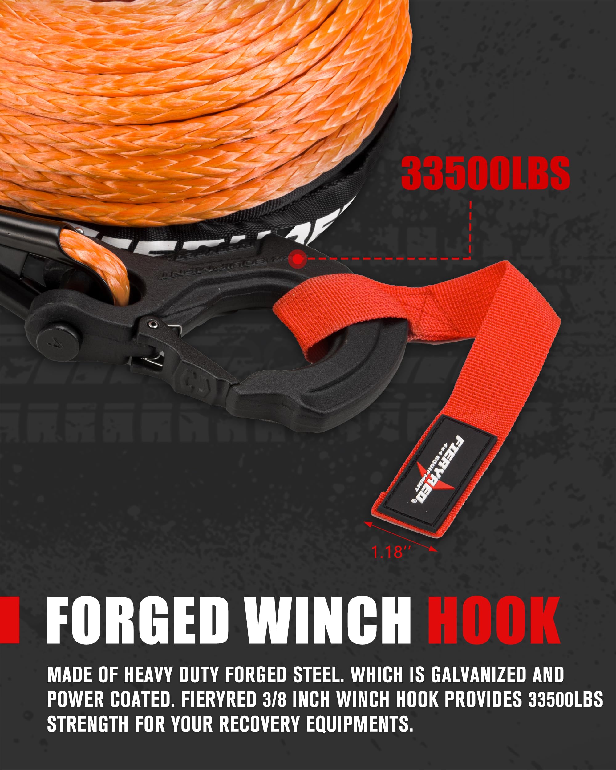 FIERYRED Syntetyczna lina do wciągarki 9,5 cm, 23809 Ibs Lina kablowa z hakiem wciągarki Fairlead do pojazdów terenowych 4WD, ATV, UTV, SUV, SUV