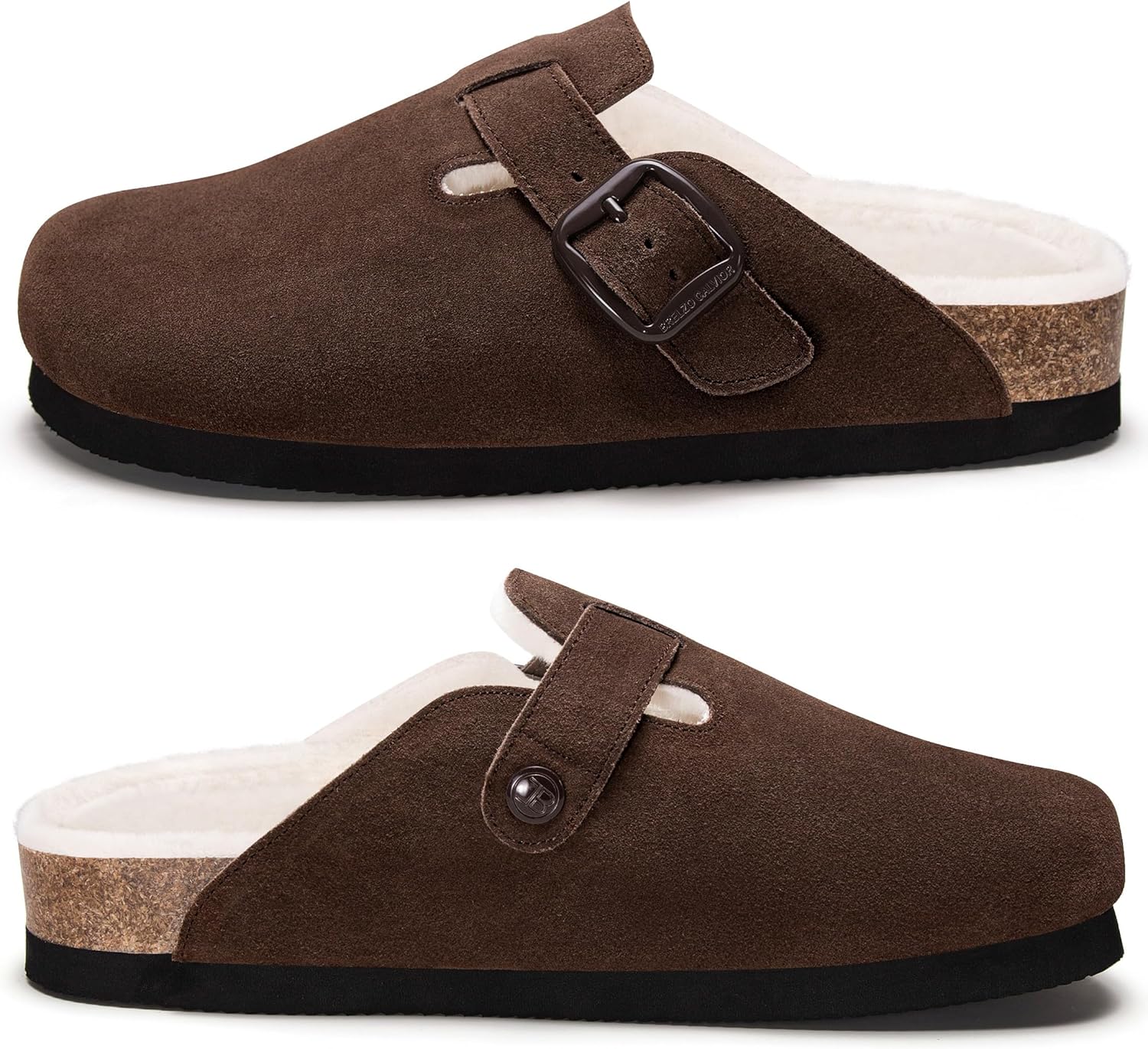 Women's Fuzzy Suede Clogs Leather Mules Fur Lined Soft Non Slip Potato Shoes with Arch Support - Image 6