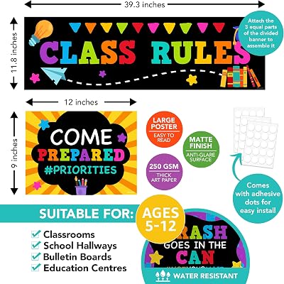 Decorably 10 Chalkboard Classroom Rules Poster Set Australia | Ubuy