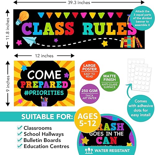 Miniatura 2 de Decorably 10 pósteres y pancartas de pizarra para el aula, escuela secundaria, primaria, escuela secundaria, póster inspirador de reglas del aula