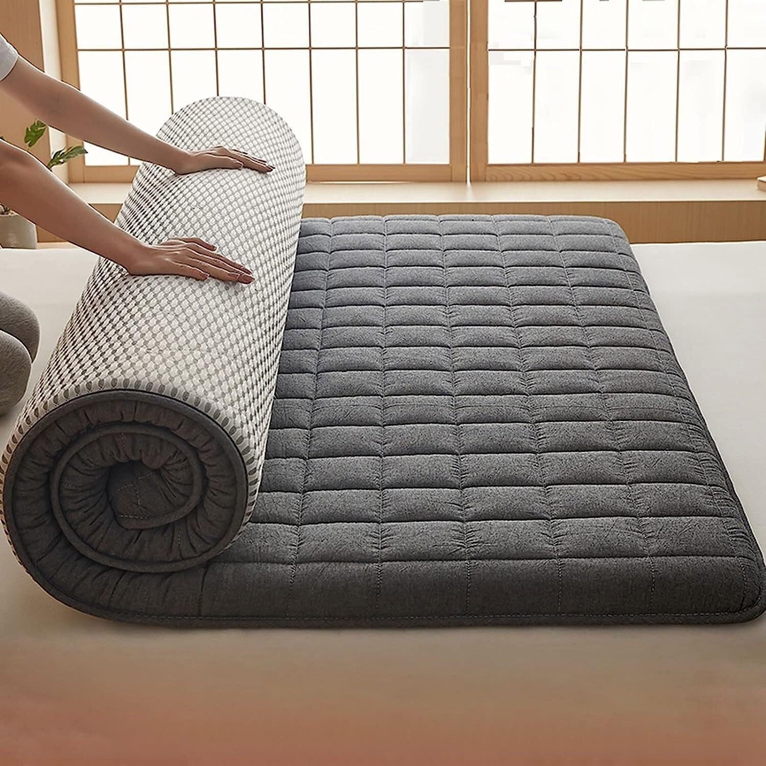 Futon giapponese trapuntato salvaspazio bed,Materasso futon da pavimento,Applicabile A Camera Da Letto/soggiorno/tappetino(01,180x200cm)