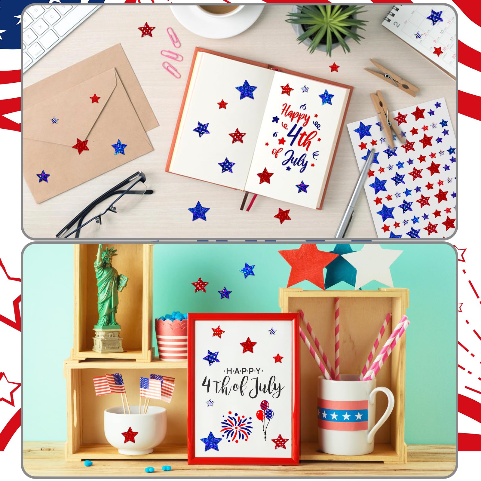 1440 Pieces Star Stickers for for Boys Girls, Self-Adhesive Foil Star Metallic Stickers for Incentive Chart Red White Blue Patriotic Star Stickers for DIY Crafts Scrapbooking School Office Supplies - Image 5