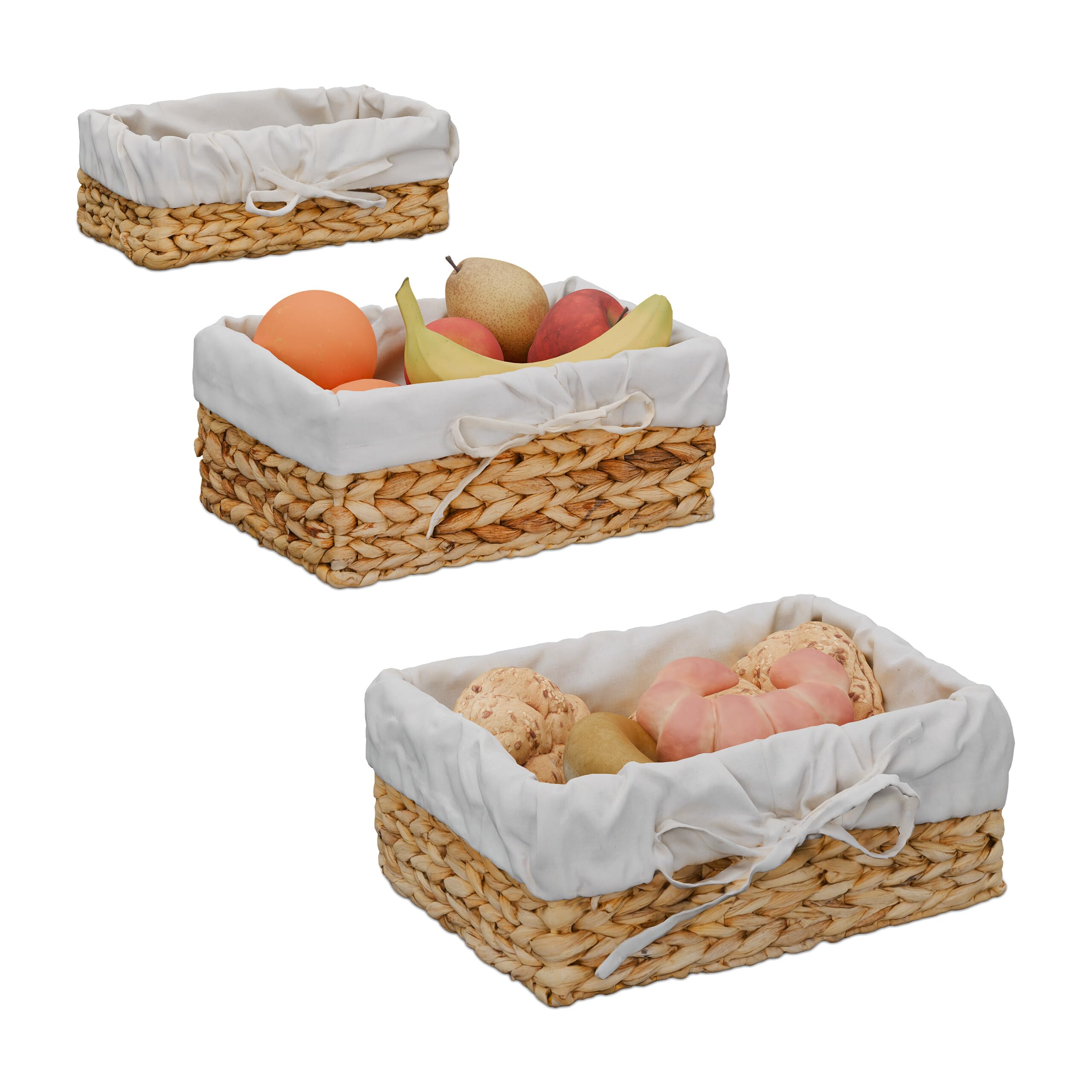 Relaxdays Corbeille à Pain, lot Pratique de 3, Insert en Coton, Design scandinave, Nature et crème