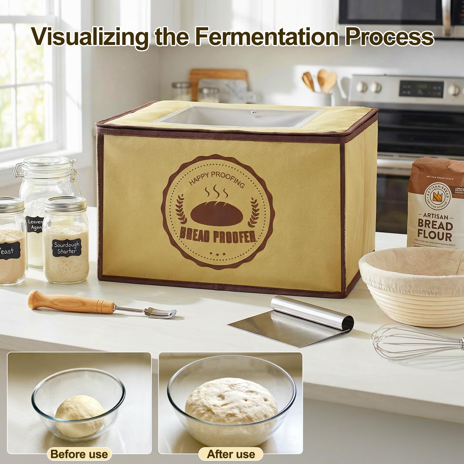 Boîte de fermentation avec chauffage - Armoire de fermentation électrique pliable avec capteur de température NTC 10-45 °C - Affichage numérique - Minuterie 0-48 h - Pour levain, pizza, yaourt, pâte à
