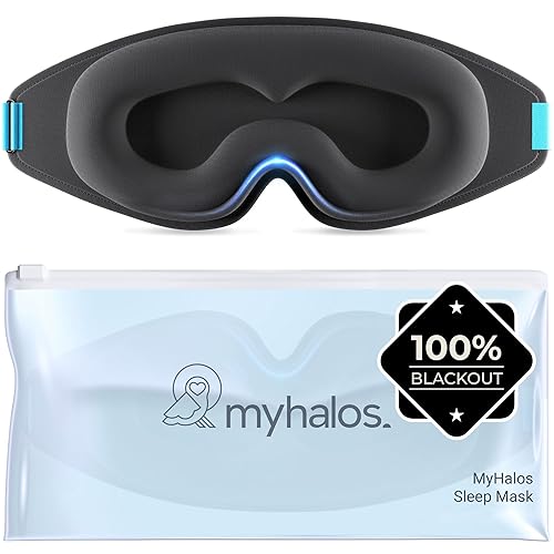 MyHalos® Sleep Mask - Eye Masks for Sleep - 100% Blackout Sleeping Mask for Women, Men & Side Sleepers - 3D Sleeping Eye Mask for Zero Pressure - Award Winning Design, Eyelash Friendly & Breathable - 1 Count (Pack of 1) - Black