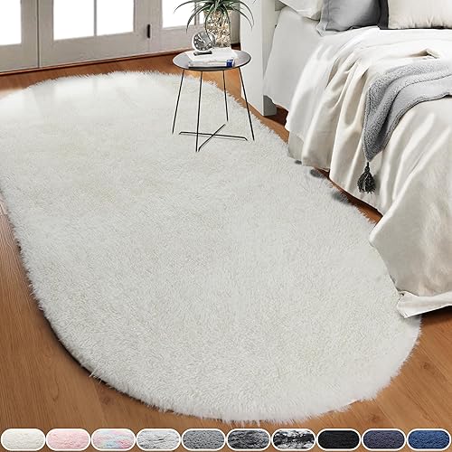KICMOR Alfombras ultra suaves y esponjosas para dormitorio, de 3 x 5 pies, ovaladas, antideslizantes, de felpa lanuda para sala de estar, bonita