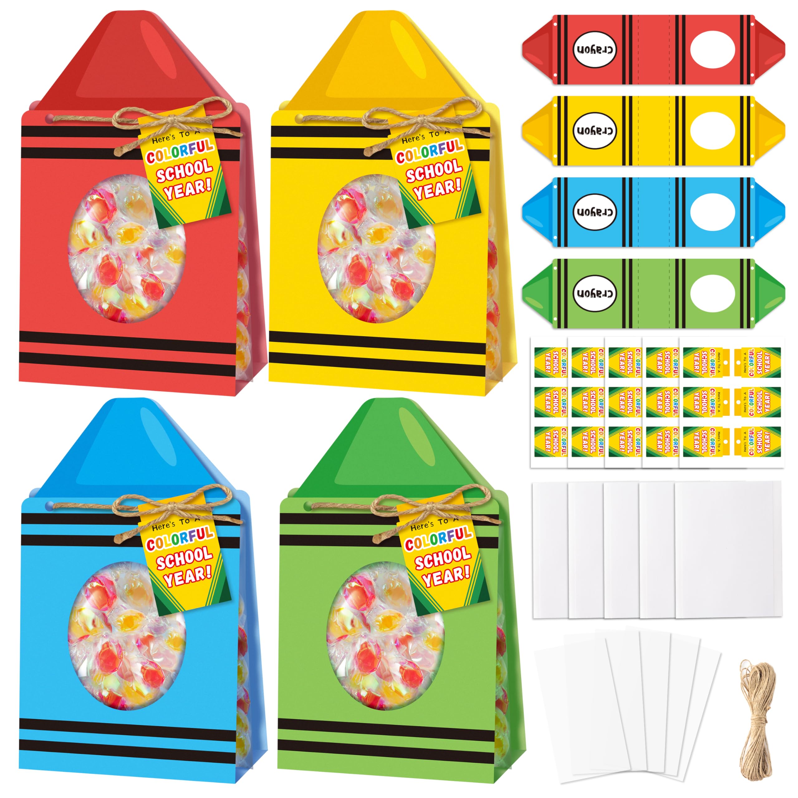 FoszaSzept Back to School Candy Goodie Bags, 36Pcs 3D Cartoon Standable Candy Holder Goodie Clear Gifts, Snack Storage Party Favor Cookie Packaging