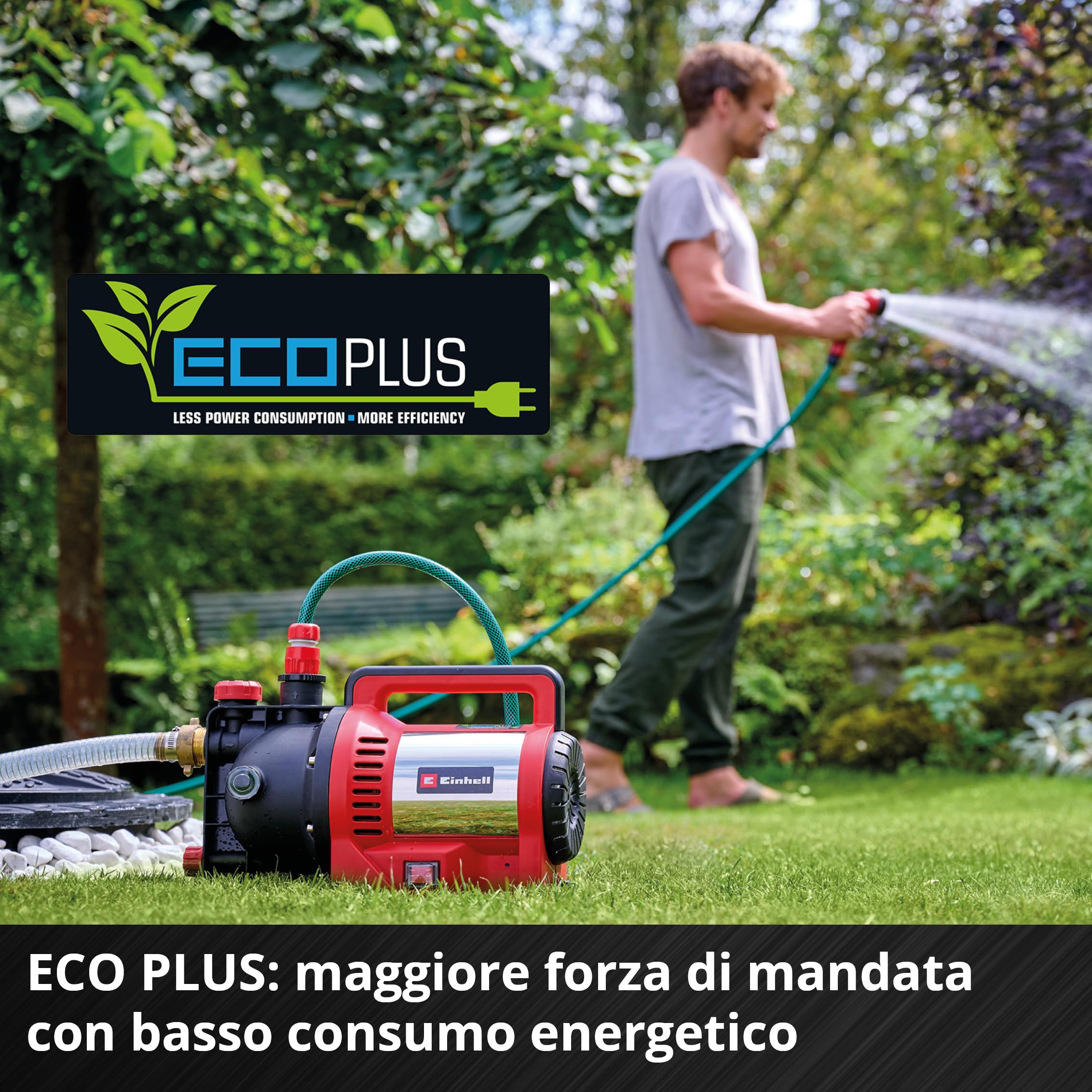 Einhell Pompa da giardino GC-GP 1170 ECO PLUS (portata max. 7000 l/h, prevalenza max. 50 m, tecnologia ECO PLUS, vite di scarico dell'acqua, adattatore universale 33,3 mm incluso)