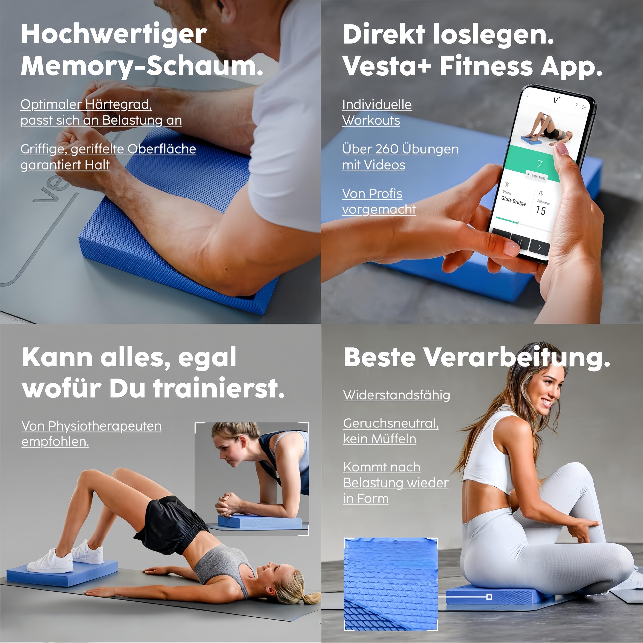 Coussin d'équilibre innovant 40 x 33 x 5 cm pour yoga, non déformé, équilibre, tapis d'équilibre, coussin de gymnastique, coussin oscillant, bleu