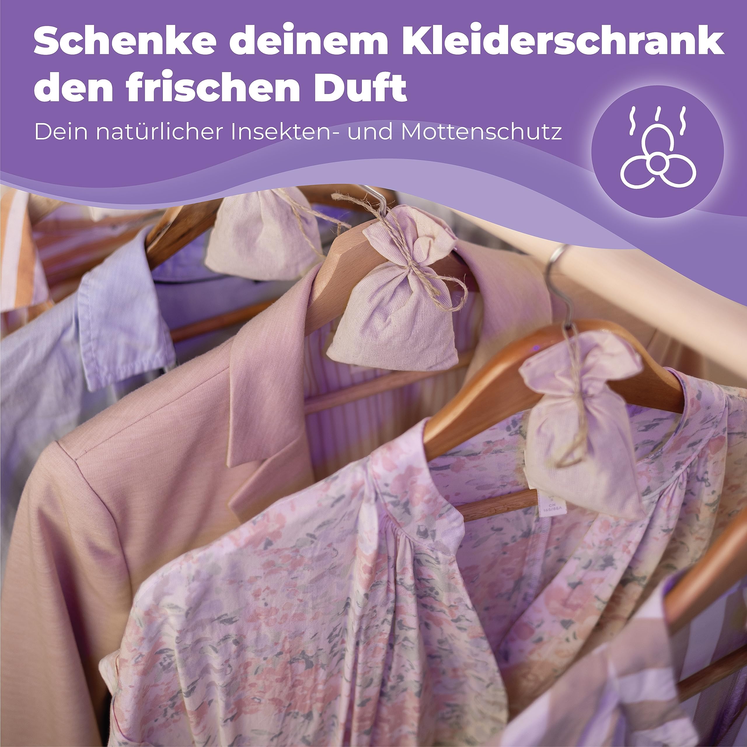 12 Lavendelsäckchen aus Baumwolle, 120g Lavendelblüten, Effektiver Mottenschutz für Kleiderschränke mit lang anhaltender Frische und Staubschutz